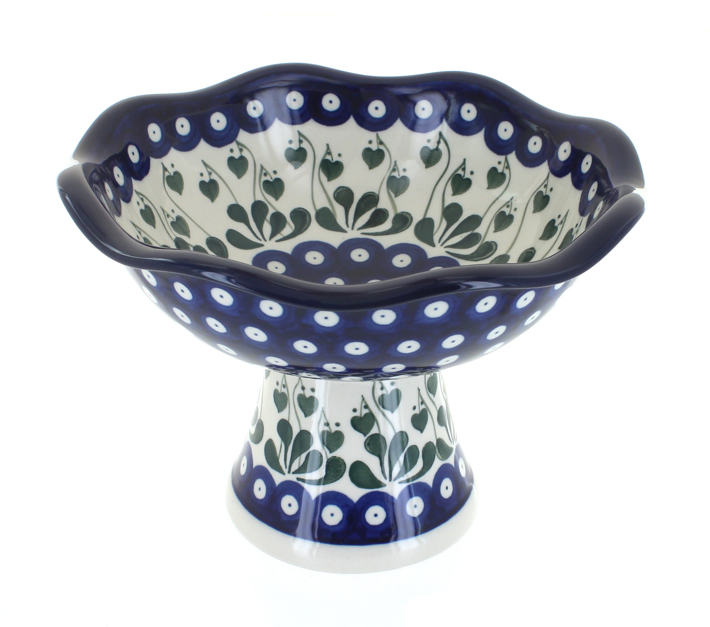 Handmade Blue Rose Polish Pottery Alyce Small Pedestal Dish - Elegant Serving Plate for Desserts, Jewelry Display & Home Decor