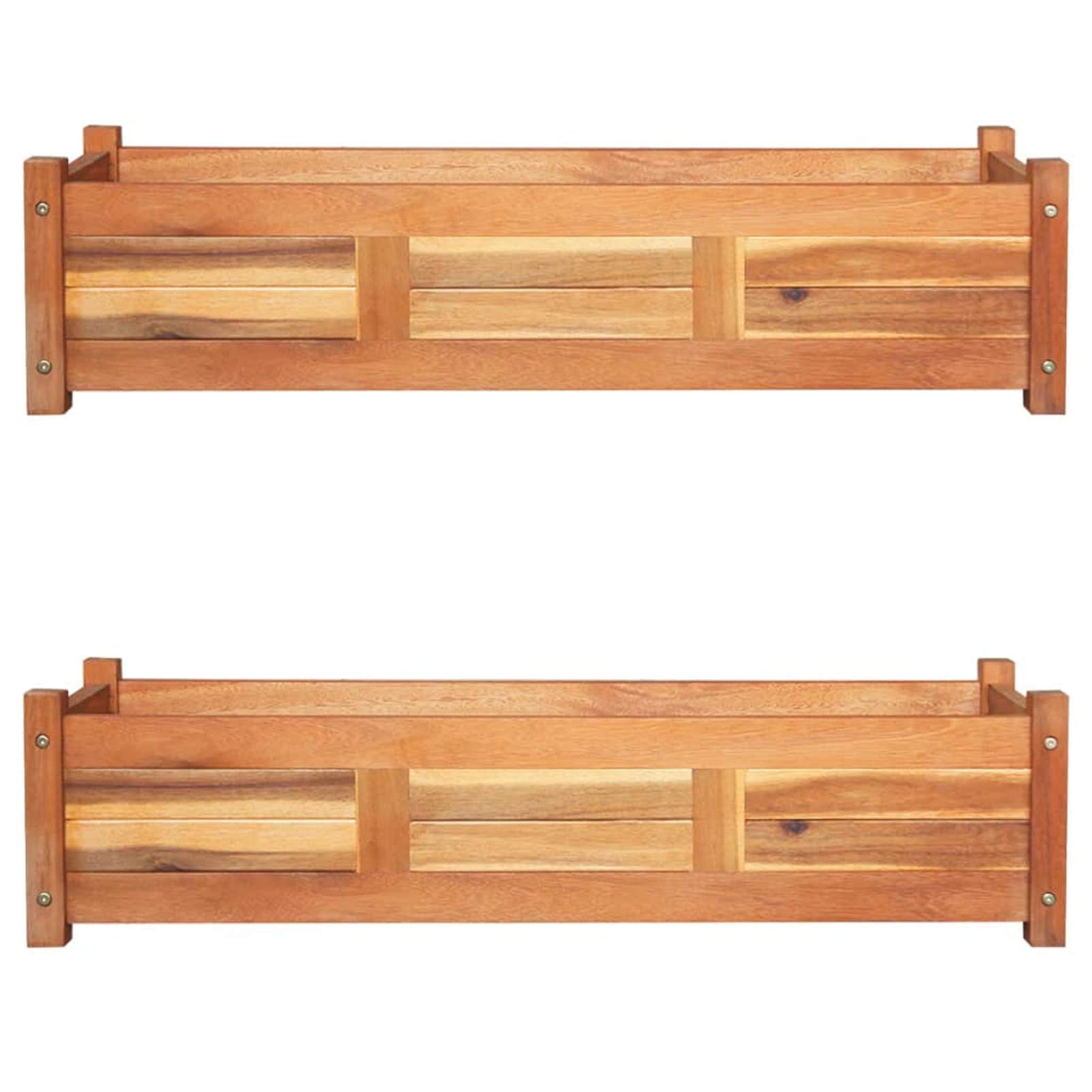 Galvanized Metal Raised Garden Bed Planter Set - 2 Pack Acacia Wood (39.4