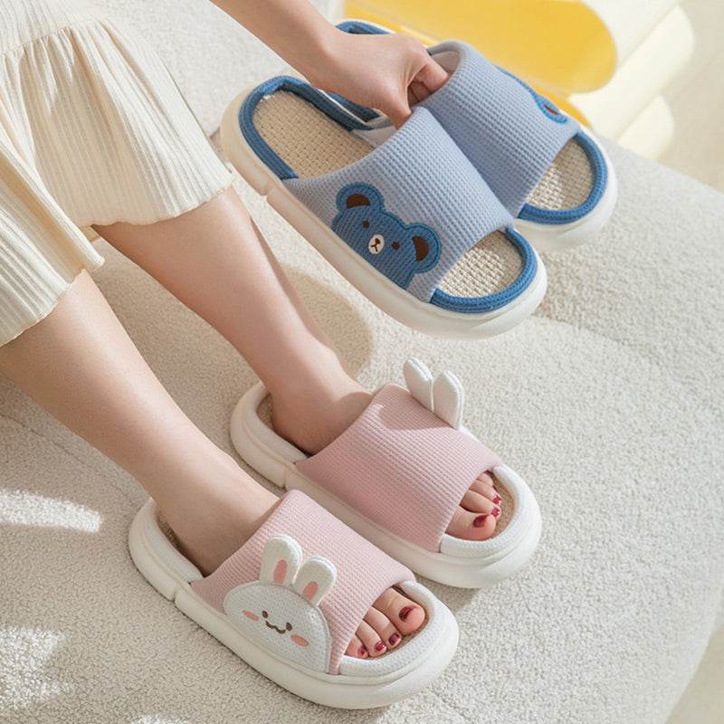 Soft & Cozy Bunny Linen Slippers for Women - Breathable Home Shoes with Non-Slip Sole - Perfect for Indoor Relaxation, Lounge Wear & Spa Days