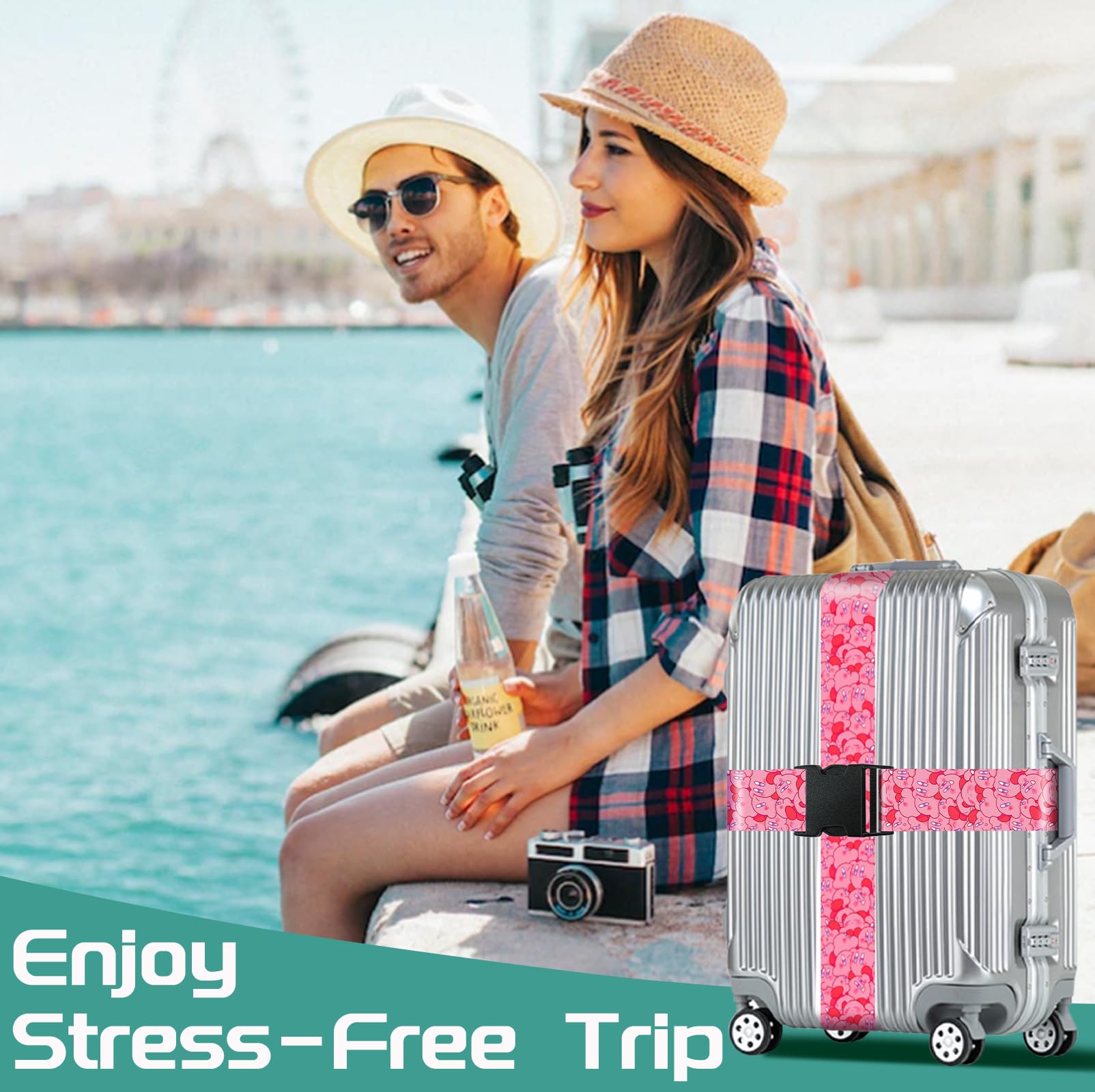 **Akkya Adjustable Nylon Luggage Straps for Suitcases - 2 Pack Travel Belt Accessories with Buckle, Cartoon Over Handle - Perfect for Sleeping Bags, Car Seats & Secure Luggage Connection**