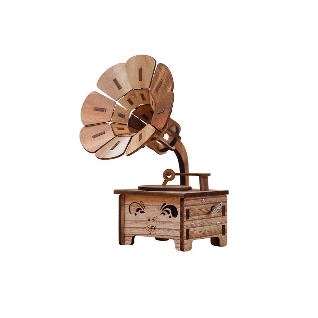 Vintage Gramophone Shaped Wooden Music Box - Hand Crank Operated Musical Gift for Kids & Adults - Perfect Birthday Present, Anniversary Gift & Home Decor
