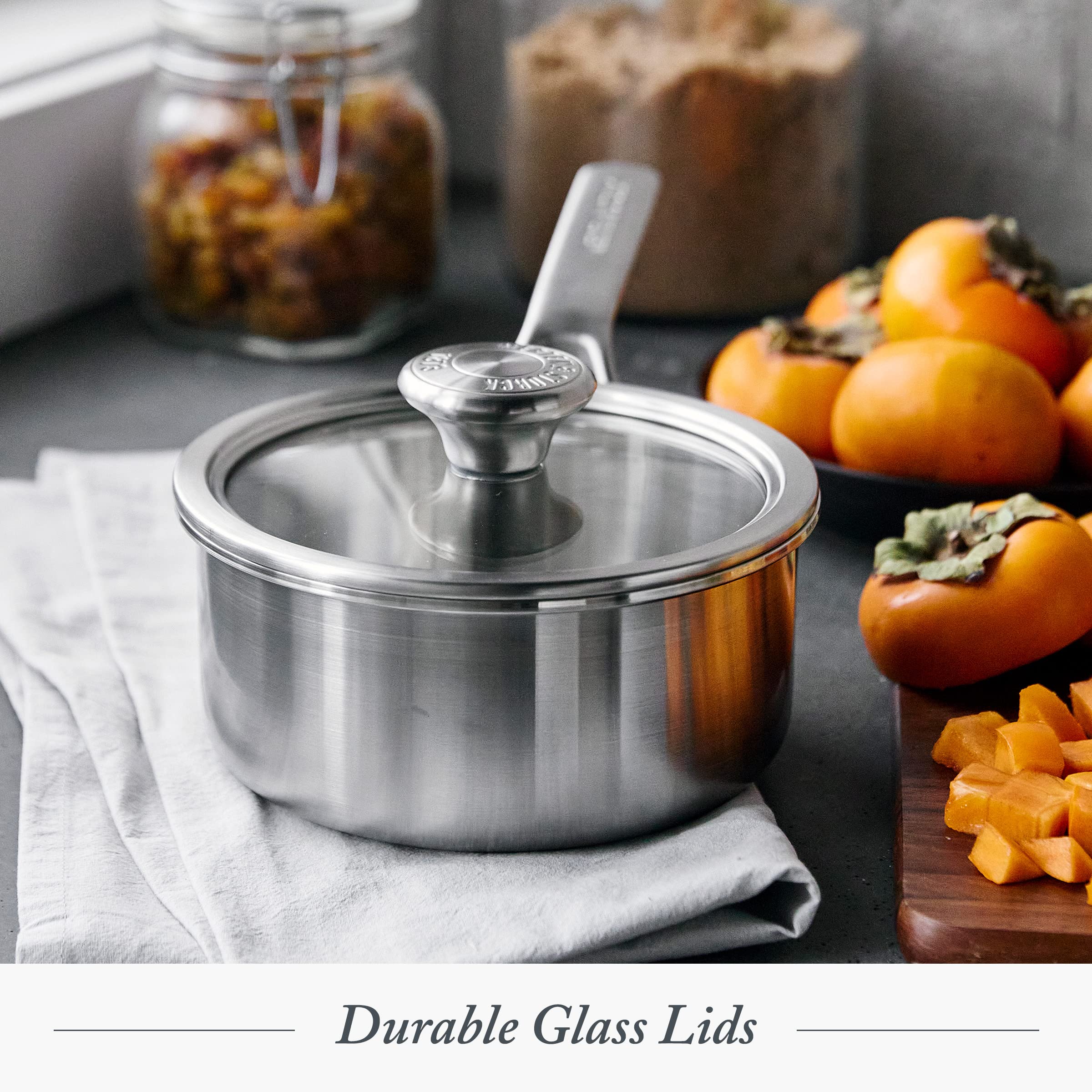 Merten & Storck Tri-Ply Stainless Steel 8-Piece Cookware Set - Professional Pots & Pans with Multi-Clad Construction, Measurement Markings, Drip-Free Pouring Edges & Durable Glass Lids - Induction, Oven & Dishwasher Safe - Perfect for Home Cooking, Restaurant Use & Gift Giving