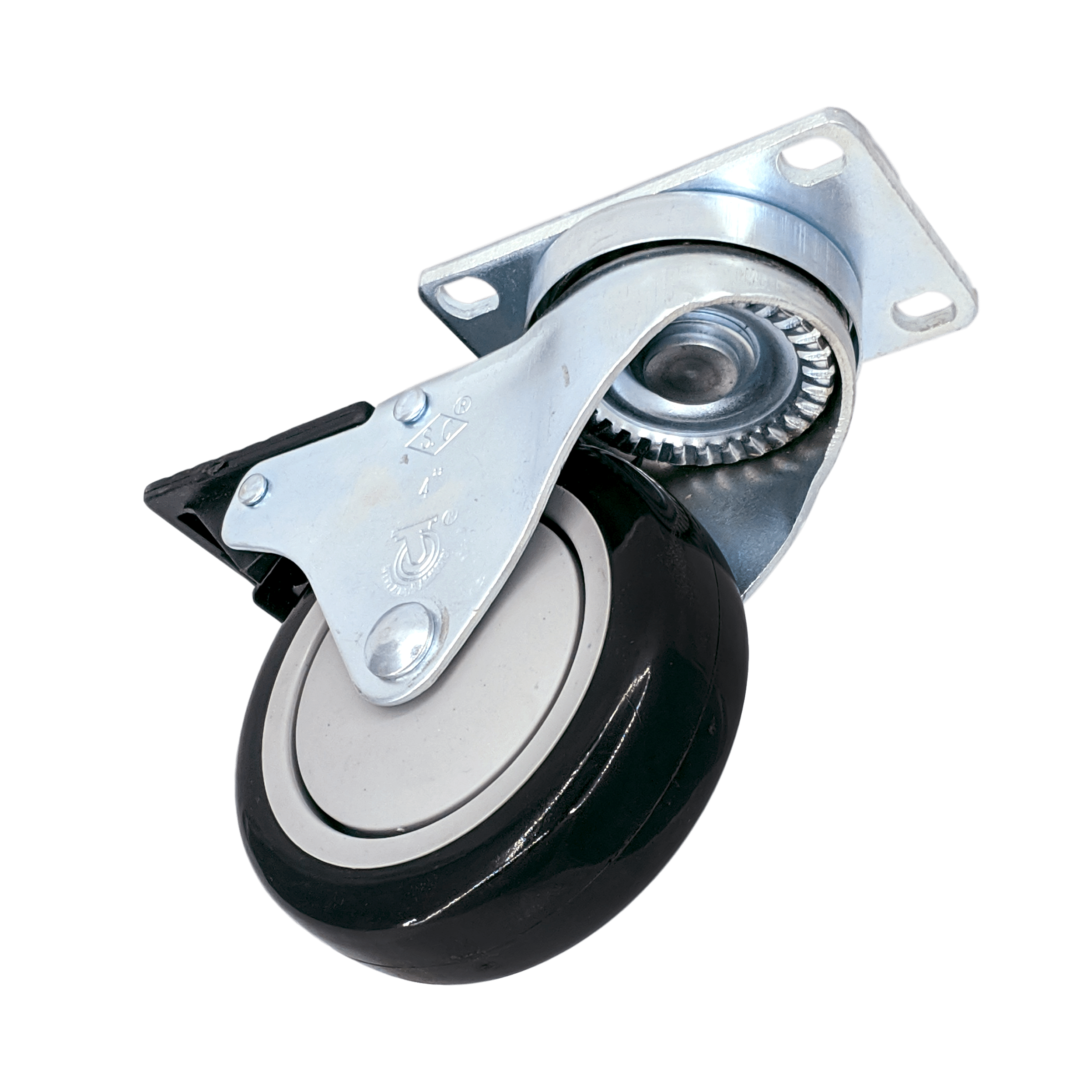 4 Pack 1 1/4 Inch Polypropylene Swivel Casters with Total Lock Brake - 350 lbs Capacity - Heavy Duty Wheels for Carts, Furniture, and Industrial Equipment