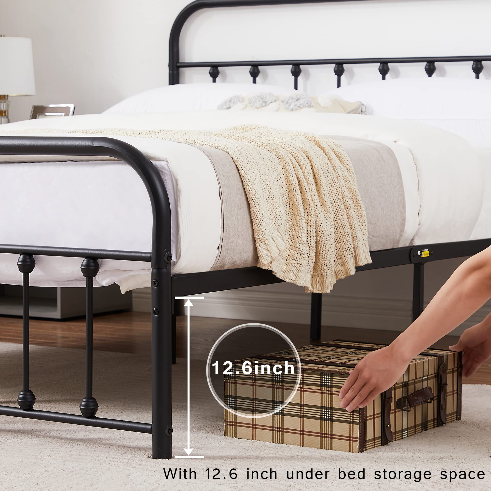 VECELO Queen Size Metal Bed Frame with Headboard & Footboard - Sturdy Steel Slat Support, No Box Spring Needed - Perfect for Modern Bedrooms, Guest Rooms & Dormitories