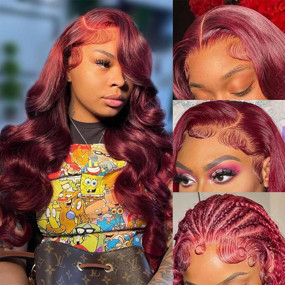 99j Burgundy 13x6 Lace Front Wig Human Hair - 20 Inch Body Wave Virgin Hair with 180% Density, Pre-Plucked, HD Lace for Women | Perfect for Parties, Weddings & Daily Wear