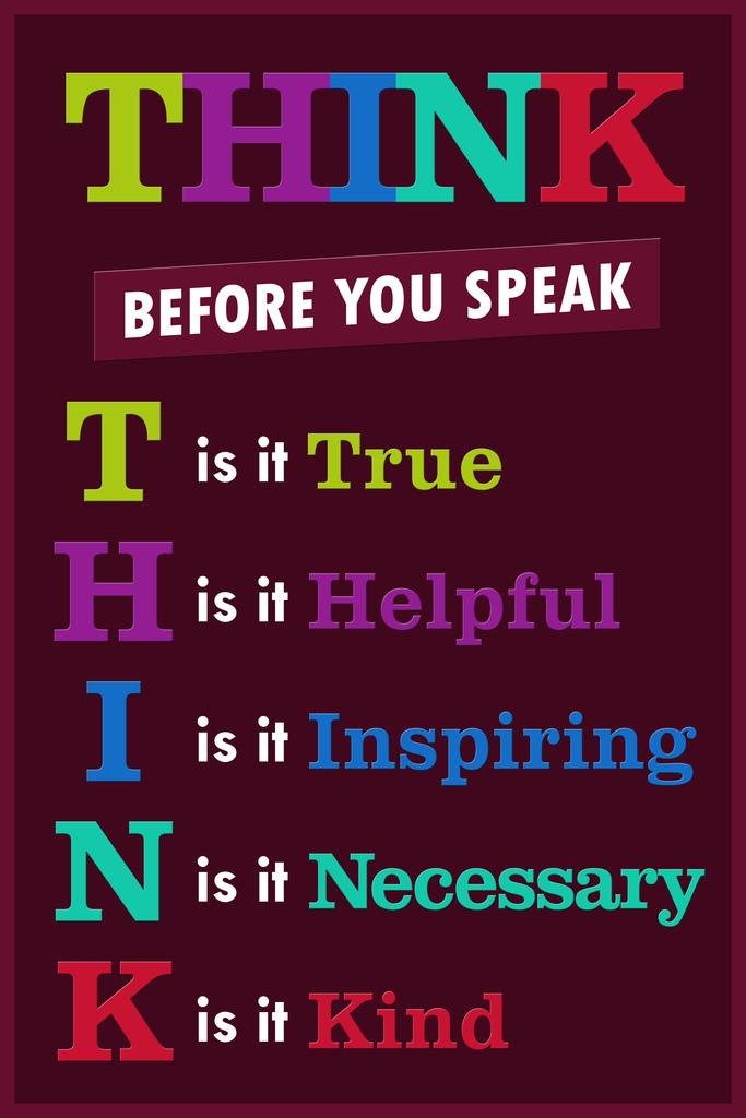 Motivational Think Before You Speak Classroom Poster - 24x36 Inch Educational Wall Art for Teachers, Elementary School Decor & Kids Learning Supplies | Perfect for Classrooms, Homeschooling & Study Rooms