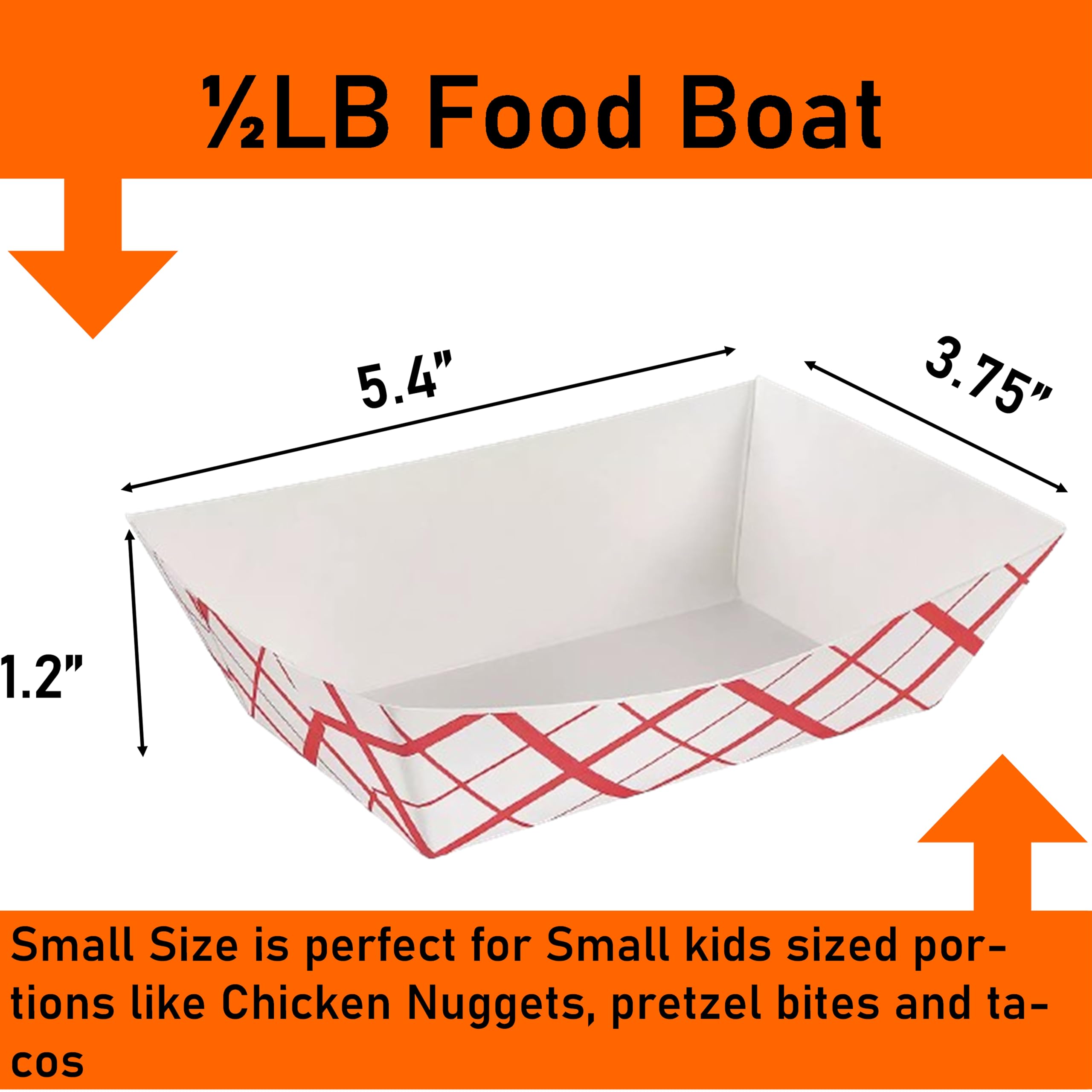 Red & White Checkered Disposable Paper Food Trays - 50 Pack Small (1/2 LB) | Eco-Friendly, Grease-Resistant Serving Boats for Parties, Picnics & Concession Stands | Perfect for Snacks, Condiments & Finger Foods