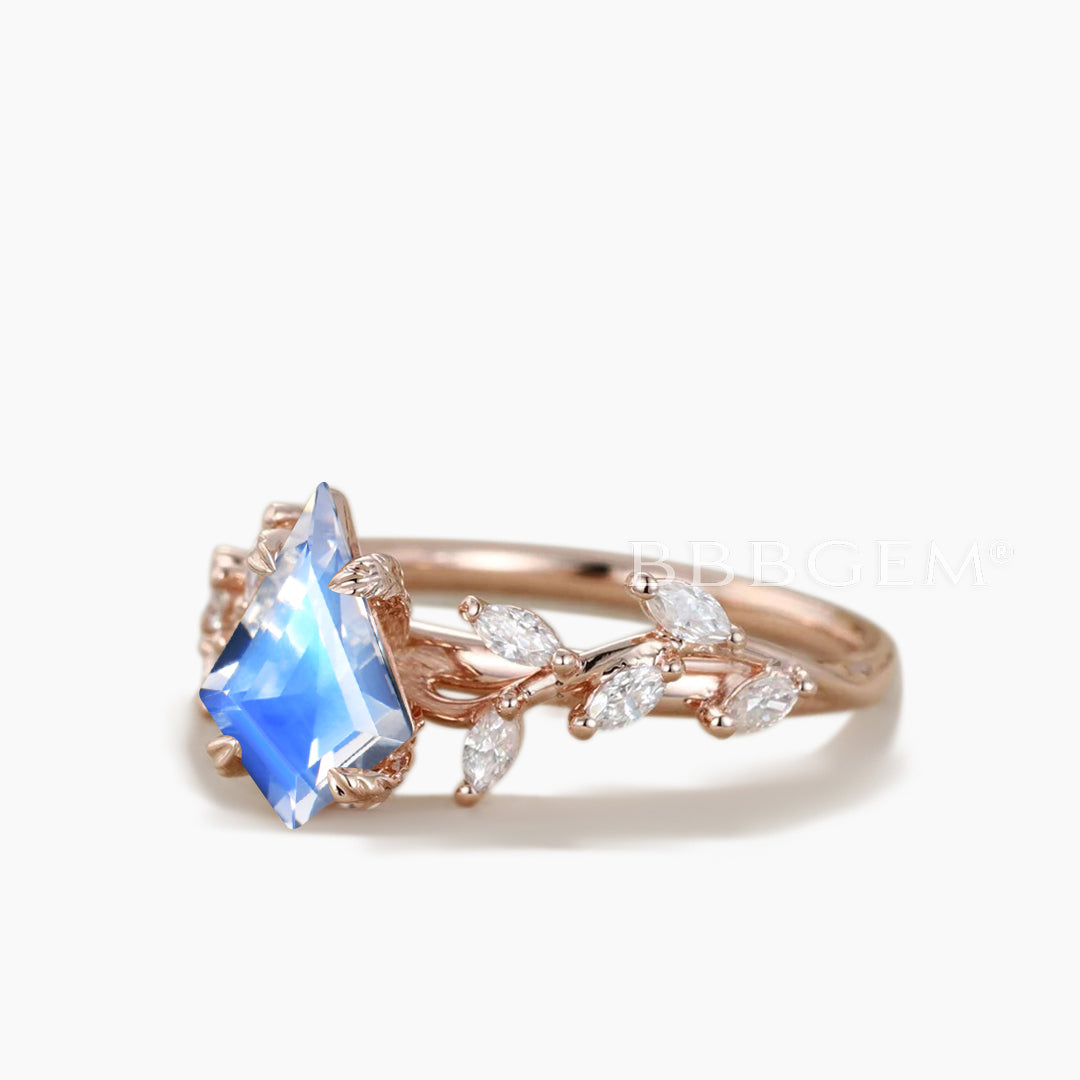 Natural Moonstone Kite Engagement Ring for Women - Nature Inspired Handmade Jewelry - Perfect for Weddings, Anniversaries & Special Occasions