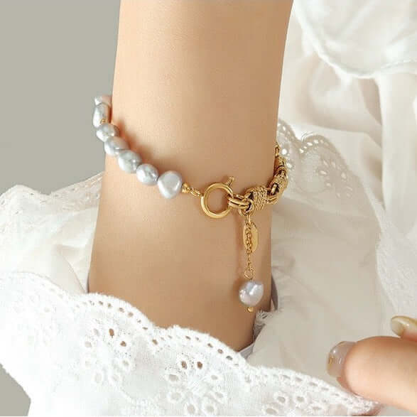 Freshwater Pearl & Agate Pig Nose Bracelet for Women - Elegant Adjustable Beaded Jewelry Gift for Birthday, Anniversary | Perfect for Daily Wear, Office & Special Occasions | E379