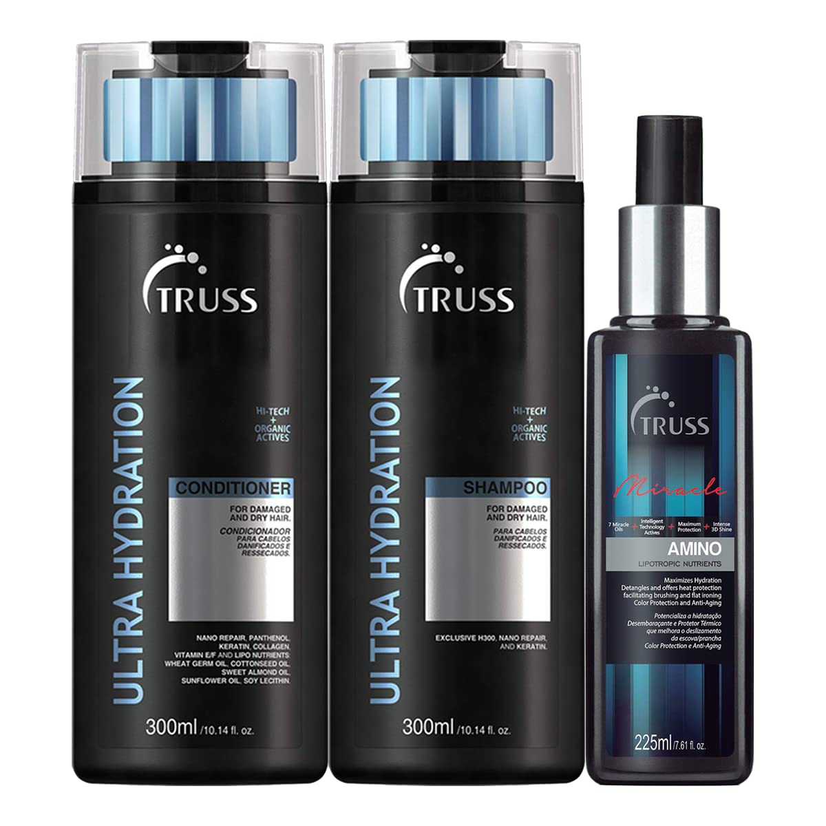 Truss Ultra Hydration Shampoo & Conditioner Set with Keratin Leave-In Hair Repair Treatment | Sulfate-Free for Dry, Damaged Hair | Salon Quality Hair Care for Smooth, Shiny Locks at Home