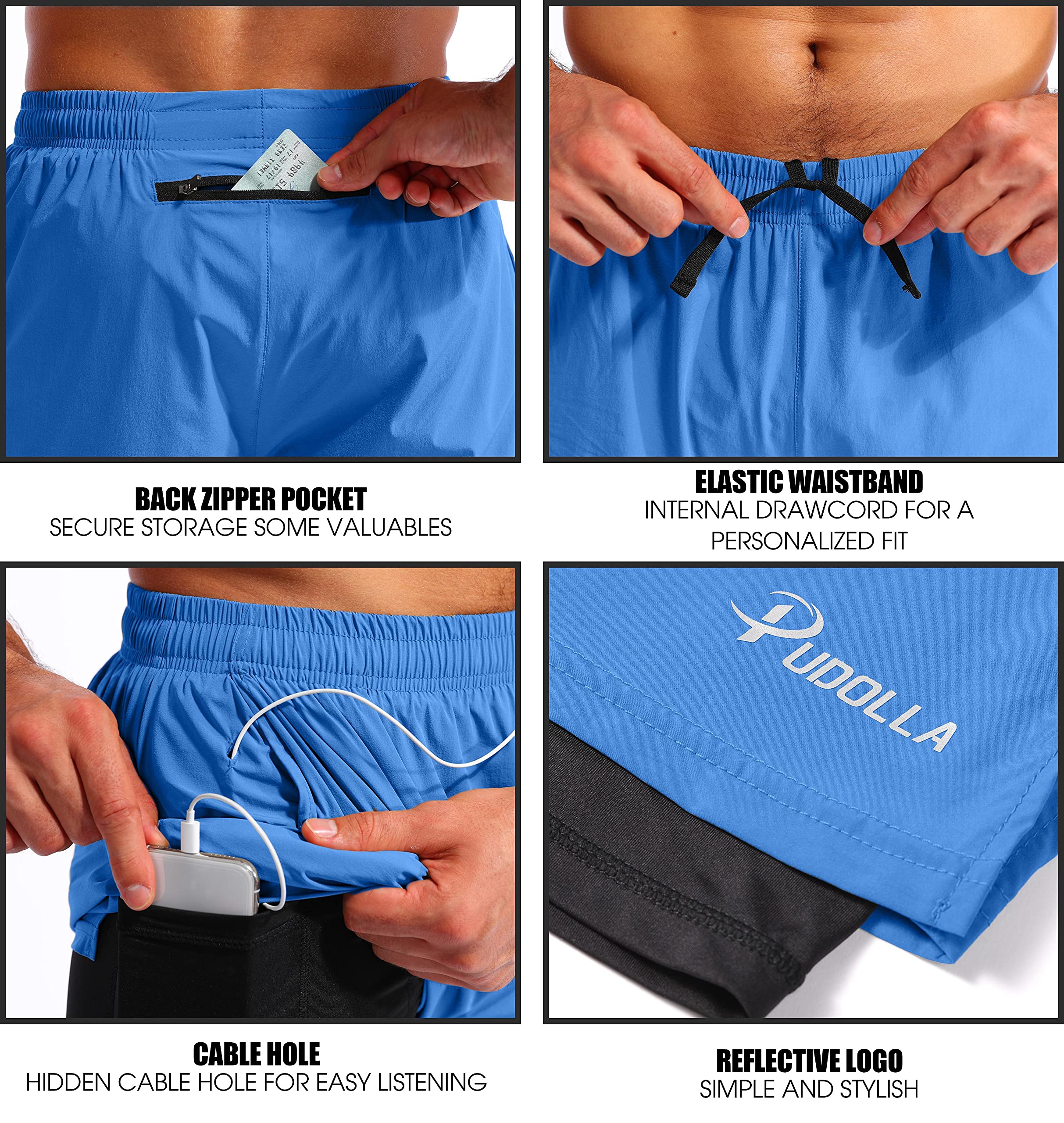 Pudolla Men's 2-in-1 Running Shorts 7