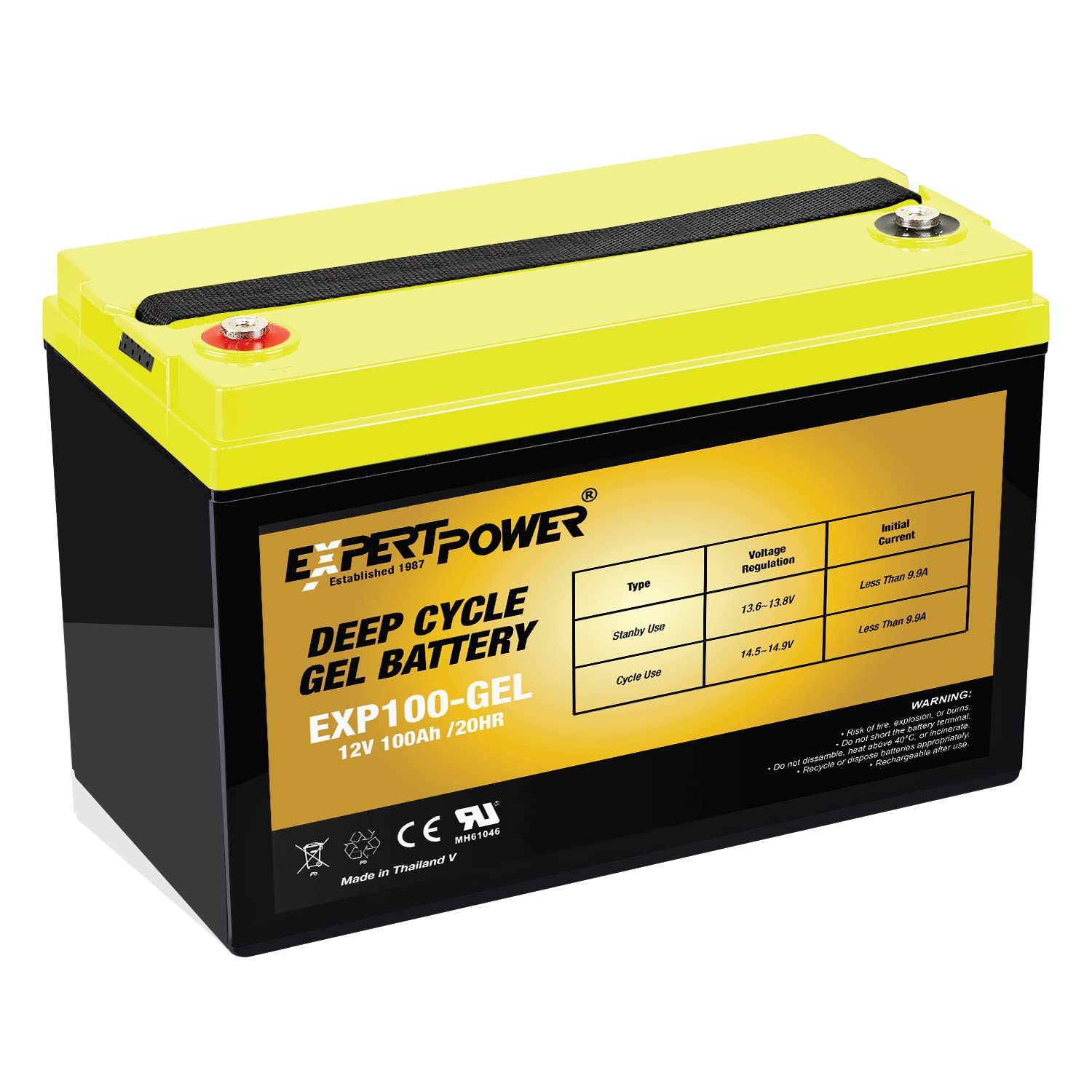 ExpertPower 12V 100AH Gel Deep Cycle Battery - Rechargeable Marine Battery for Kayak Trolling Motors, RV, Solar Power, Off-Grid Applications - Non-Spillable, Maintenance-Free Design