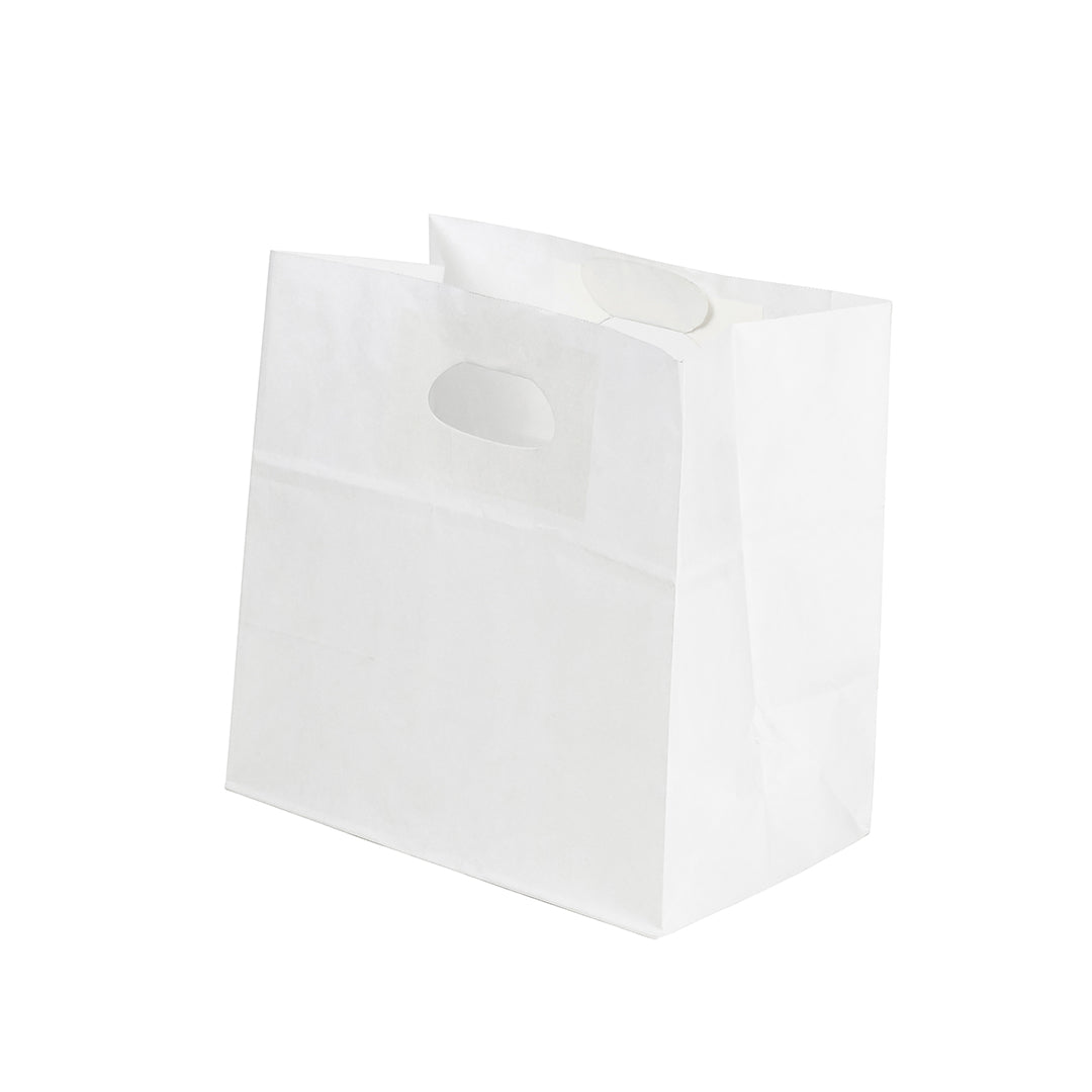 Eco-Friendly White Rectangle Paper Takeout Bags with Handles - 11