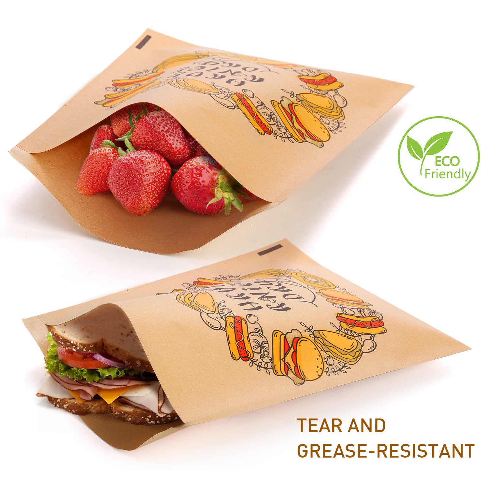 Nicunom 500 Pack Kraft Paper Sandwich Bags - Greaseproof Wax Paper Snack Bags for Bakery, Cookies, Donuts & Party Favors | Eco-Friendly Food Storage & Packing Solution for Picnics, School Lunches & Catering Events