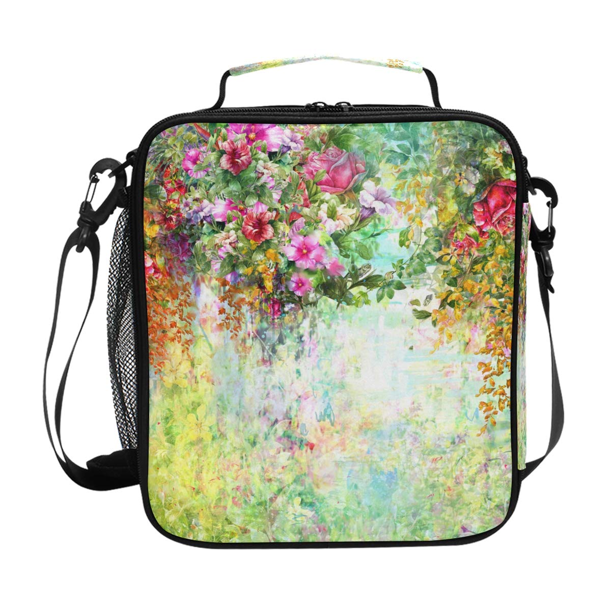 Insulated Reusable Lunch Box Tote Bag - Floral Watercolor Spring Design for Women & Kids | Perfect for School, Picnics & Outdoor Activities