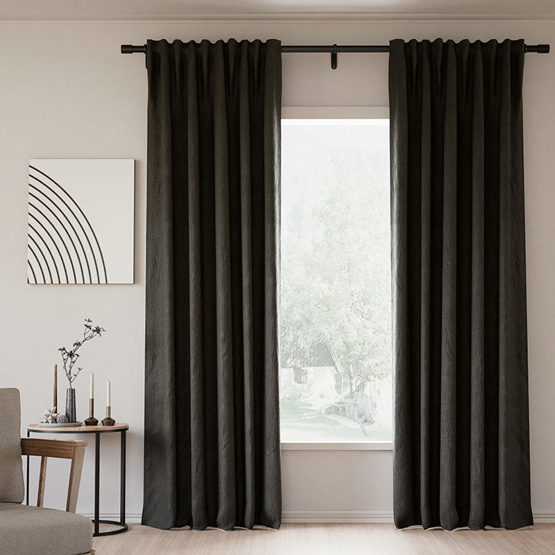 Blackout Curtains with Back Tab - Lille Linen Memory Fabric, Natural Modern Pink Lemonade Color, Custom Drapes for Bedroom & Living Room | Noise Reducing & Light Blocking Window Treatments