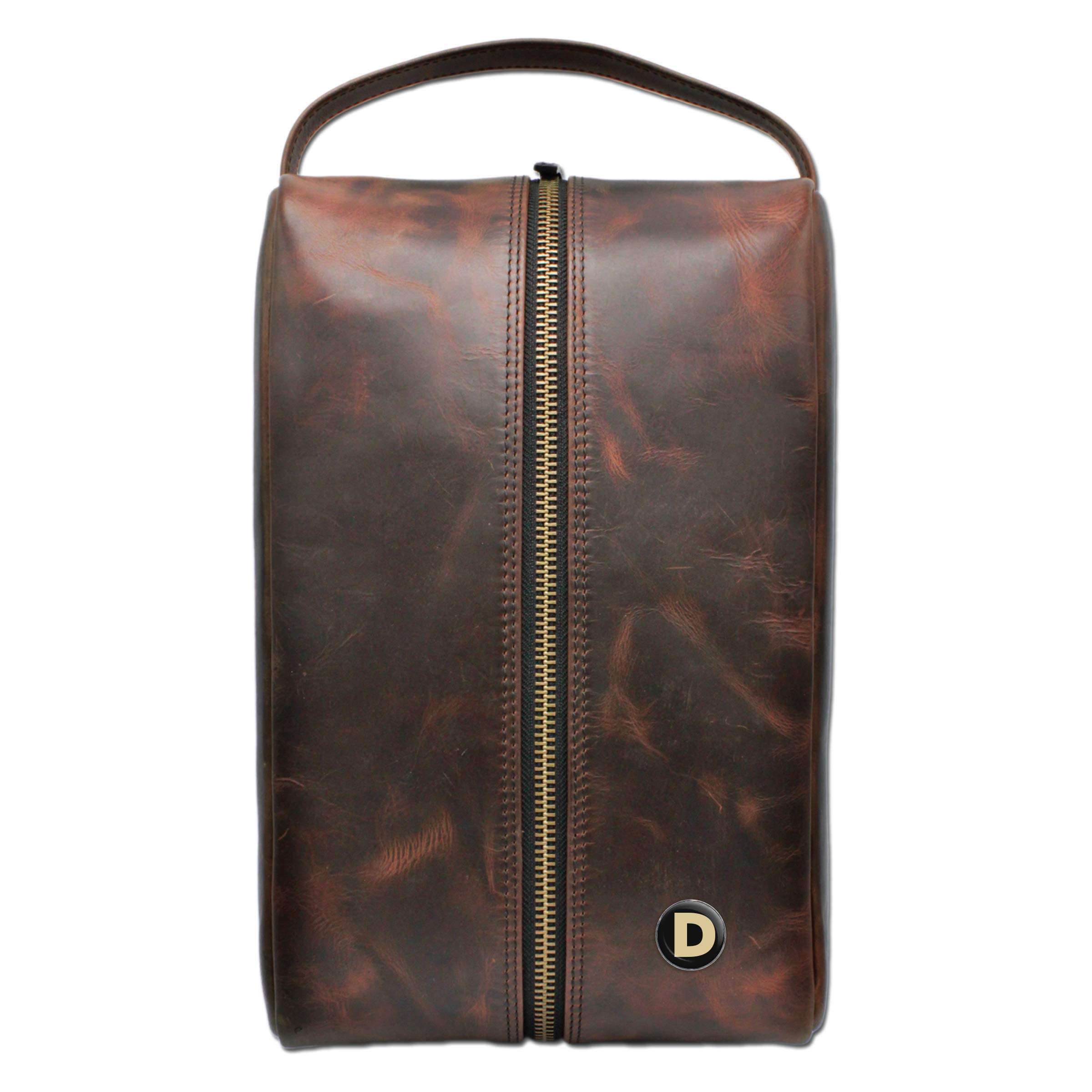Premium Leather Shoe Bag with Zipper - Dakota Genuine Leather - Custom Monogram Initials (A-Z) - Perfect for Golf Shoes, Travel & Storage - Durable Shoe Organizer for Men & Women
