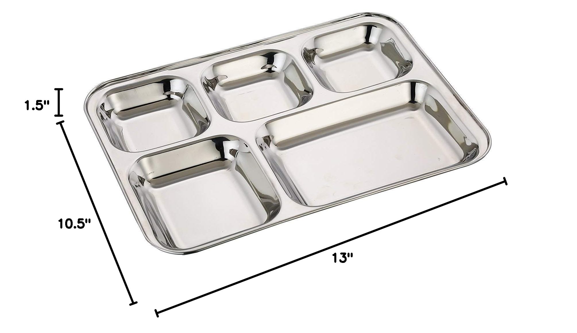 12-Pack Stainless Steel Divided Dinner Plates with 5 Sections - 13 Inch Rectangle Deep Mess Trays for Camping, Lunch, Events & Everyday Use | Durable & Easy to Clean for Picnics, Cafeterias & Outdoor Dining
