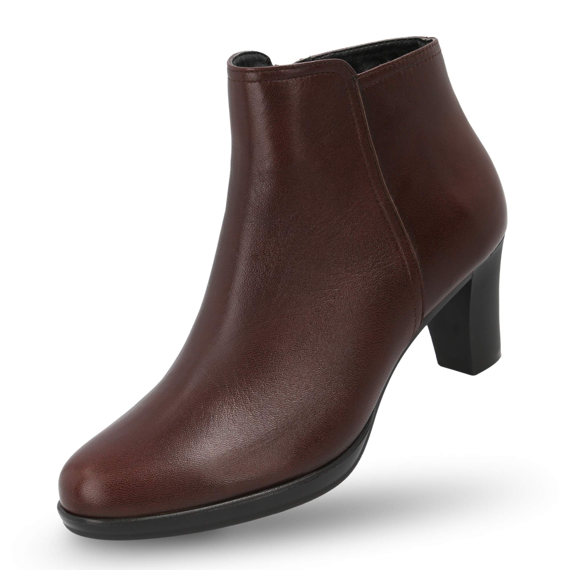 MANET Women's Leather Booties - Classic Heeled Ankle Boots with Comfortable Block Heel - Perfect for Office, Date Night & Fall Fashion
