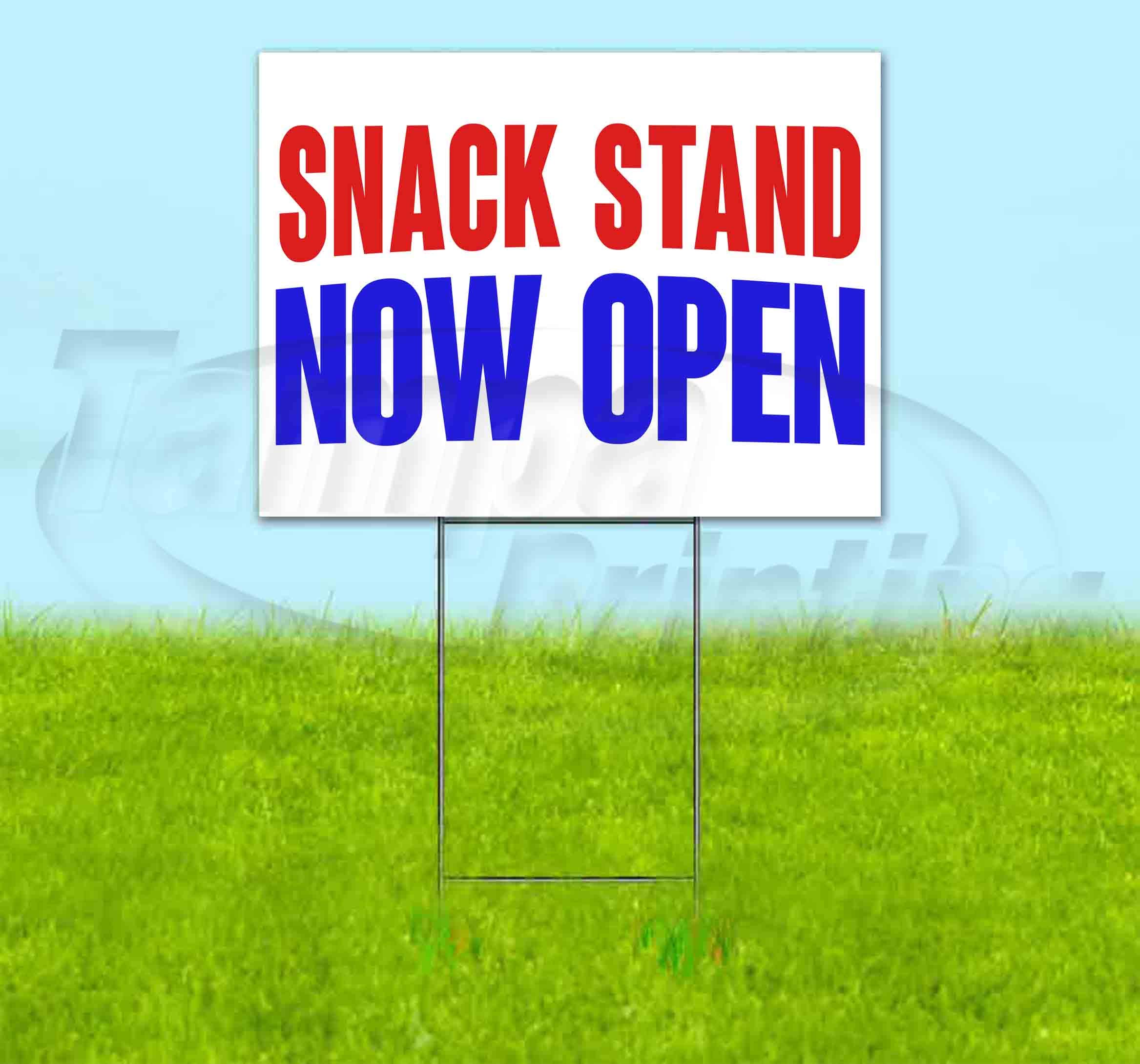 Snack Stand Now Open 18x24 Inch Yard Sign with Metal Step Stake - Bulk Discounts & Multi-Packs Available - Durable Advertising Sign for Food Trucks, Farmers Markets & Outdoor Events - Made in USA