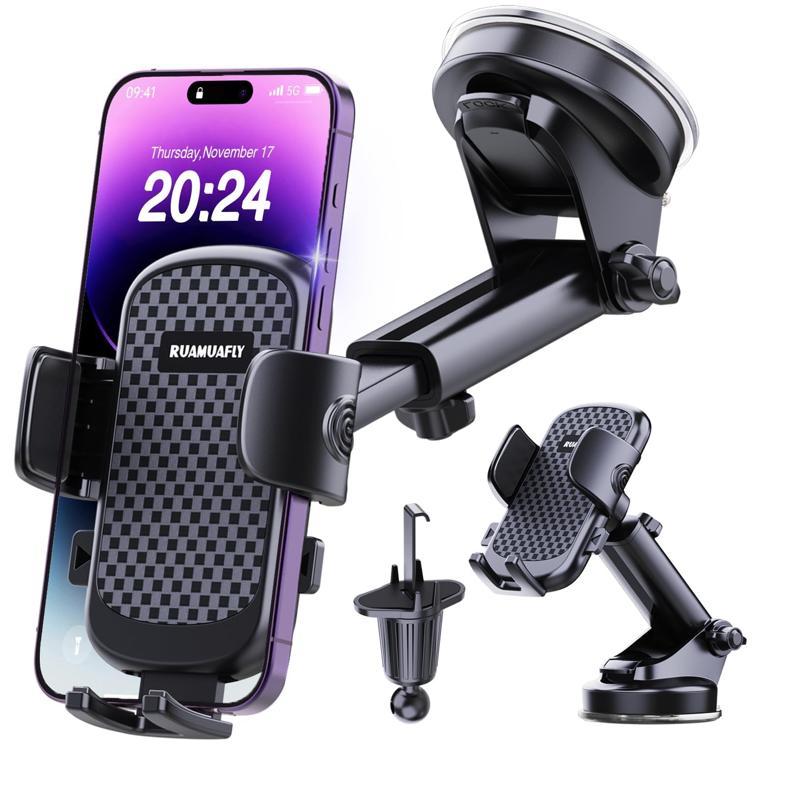 2025 Upgraded Car Phone Mount Holder - Universal Dashboard Windshield Vent Clip for iPhone 16/15 Pro Max/14/13/12/X & Samsung Galaxy S24/S23 (Works with Thick Cases) - Perfect for Road Trips, Uber/Lyft Drivers & Hands-Free Navigation