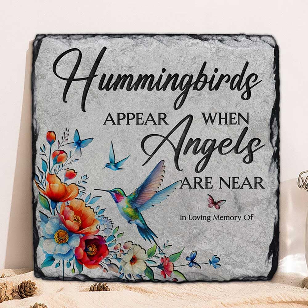 Personalized Memorial Stone - In Loving Memory of Angel Are Near, Sympathy Gift for Loss of Father, Mother, Grandpa, Grandma | Engraved Keepsake for Gravesite, Garden, or Home Memorial