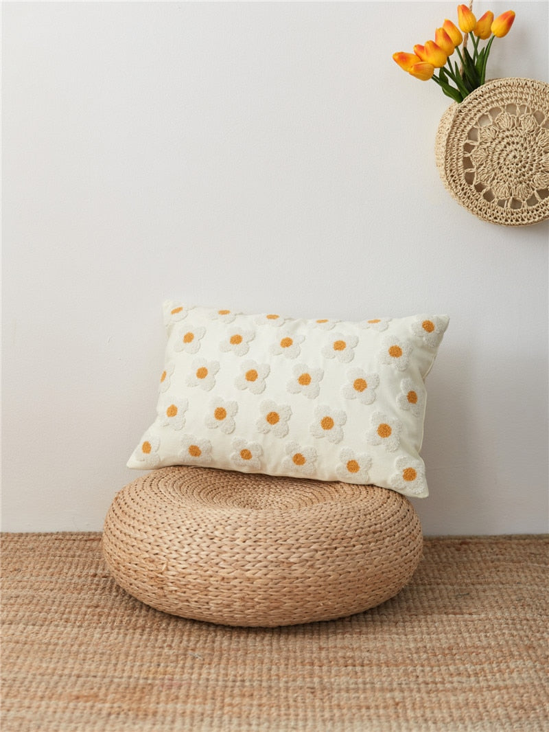 Daisy Embroidered Lumbar Pillow Cover - Bohemian Home Decor for Sofa, Bed & Nursery - Perfect for Living Room, Bedroom & Nursery Decor