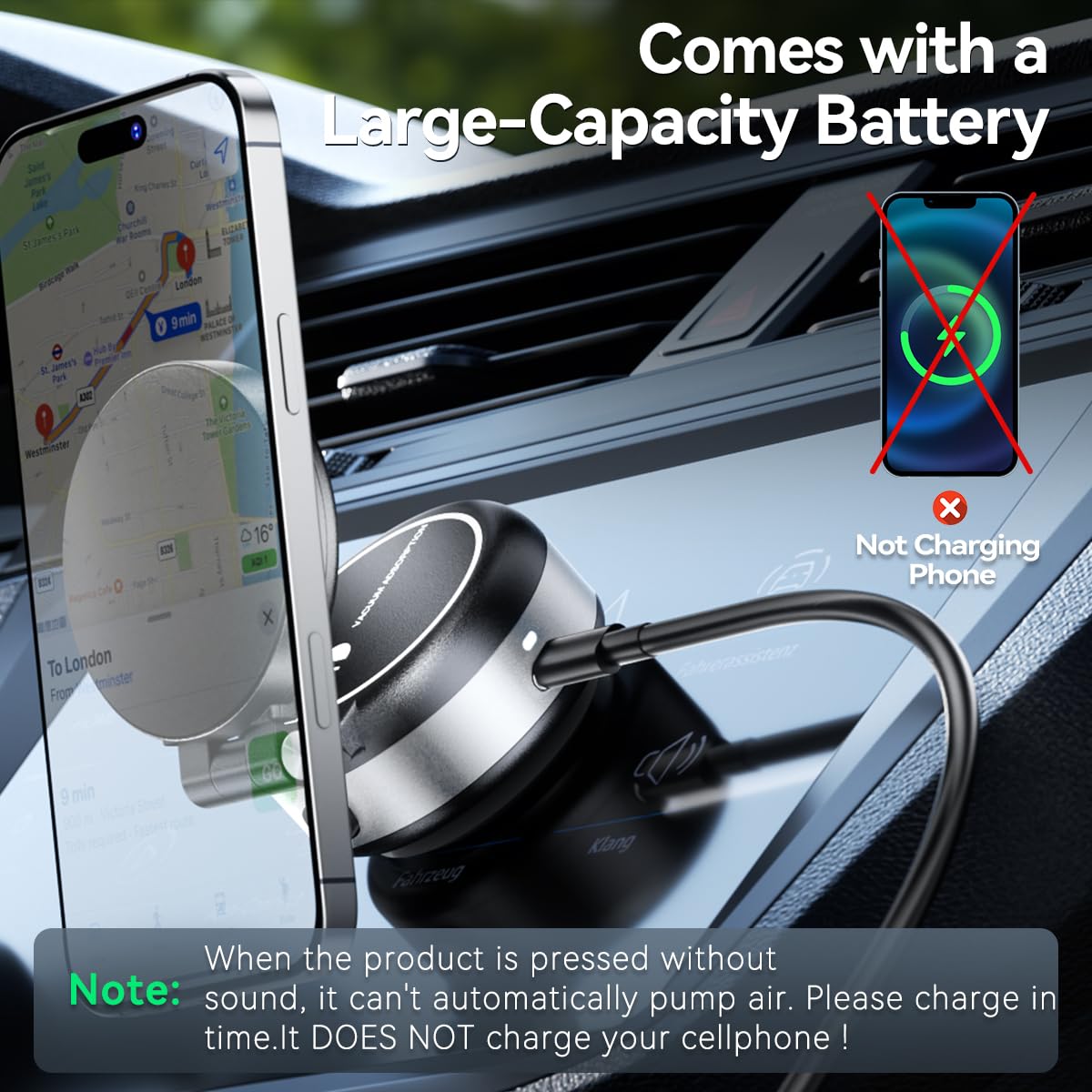 Vacuum Suction Magnetic Car Phone Holder - Strong Foldable Adjustable Car Mount for iPhone 12/13/14/15/16 - Works on Mirror, Glass, Dashboard & Smooth Non-Porous Surfaces (No Charging) - Perfect for Safe Hands-Free Driving & GPS Navigation