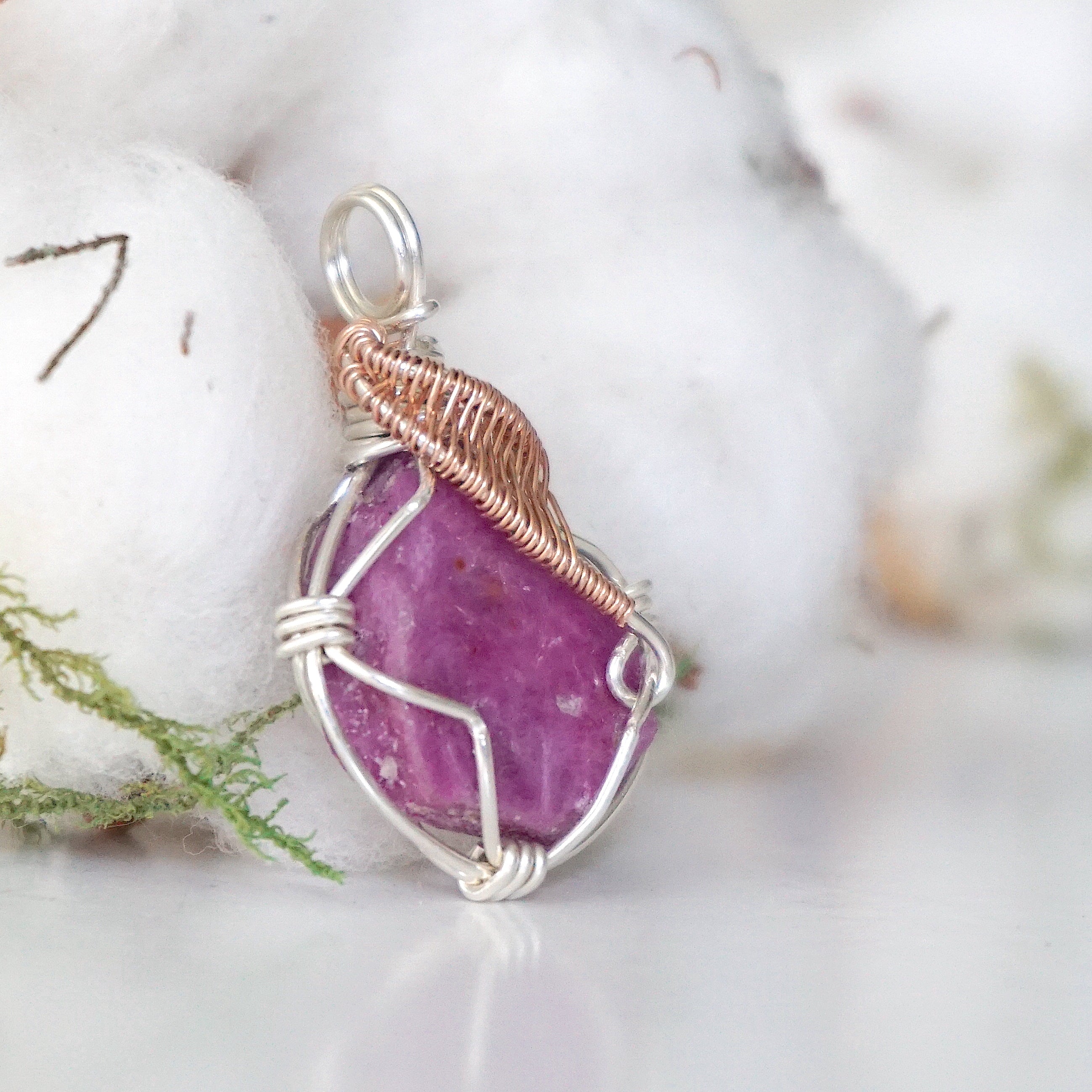 Natural Raw Ruby Crystal Necklace - Sterling Silver & 14K Gold Pendant Jewelry for Women | Elegant Gift for Birthday, Anniversary & Special Occasions