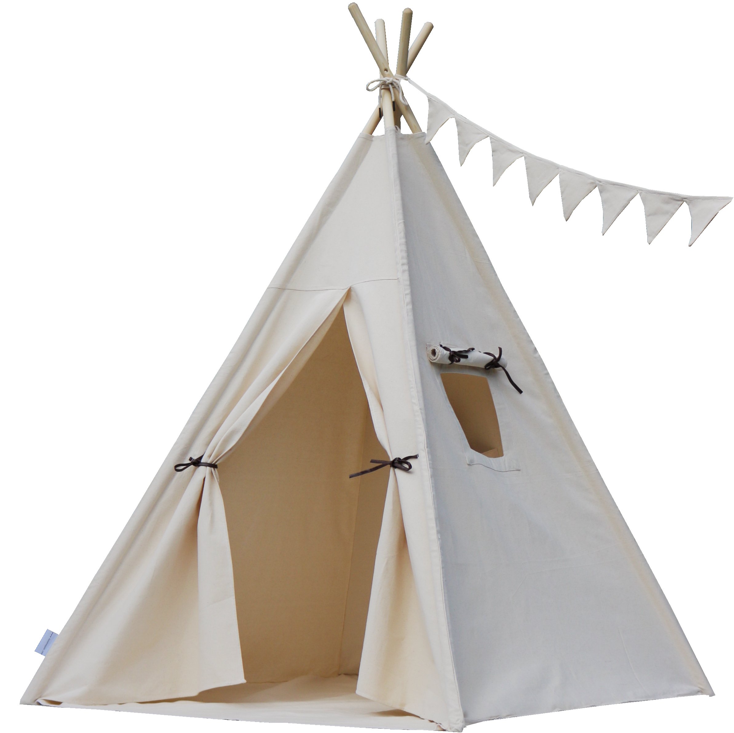 Original Canvas Teepee Tent for Kids with Floor, Poles, Storage Pocket, Decorative Bunting & Carry Bag - Perfect for Indoor Playroom, Nursery Decor, or Outdoor Camping Adventures