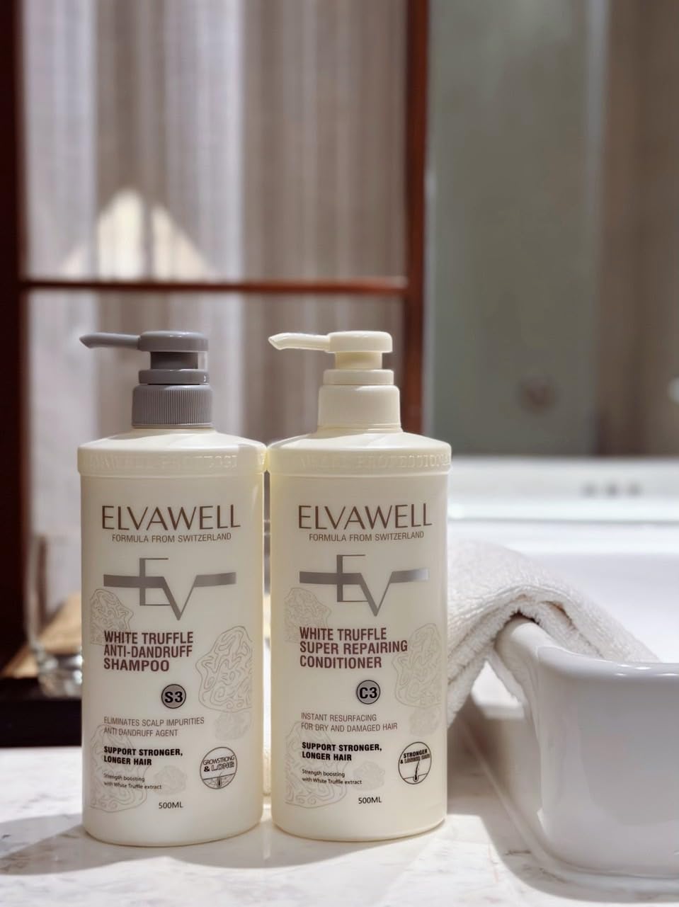 Elvawell White Truffle Anti-Dandruff Shampoo & Conditioner Set - 1000ml (33.8oz) 1.84lb Each, Pack of 2 - For Dry Scalp & Itchy Hair Care - Perfect for Daily Use at Home or Salon