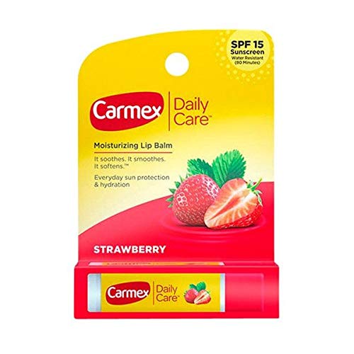 Carmex SPF 15 Strawberry Lip Balm Stick - Pack of 144 (12 Displays of 12) - Moisturizing & Sun Protection for Dry Lips - Perfect for Daily Use, Outdoor Activities & Travel
