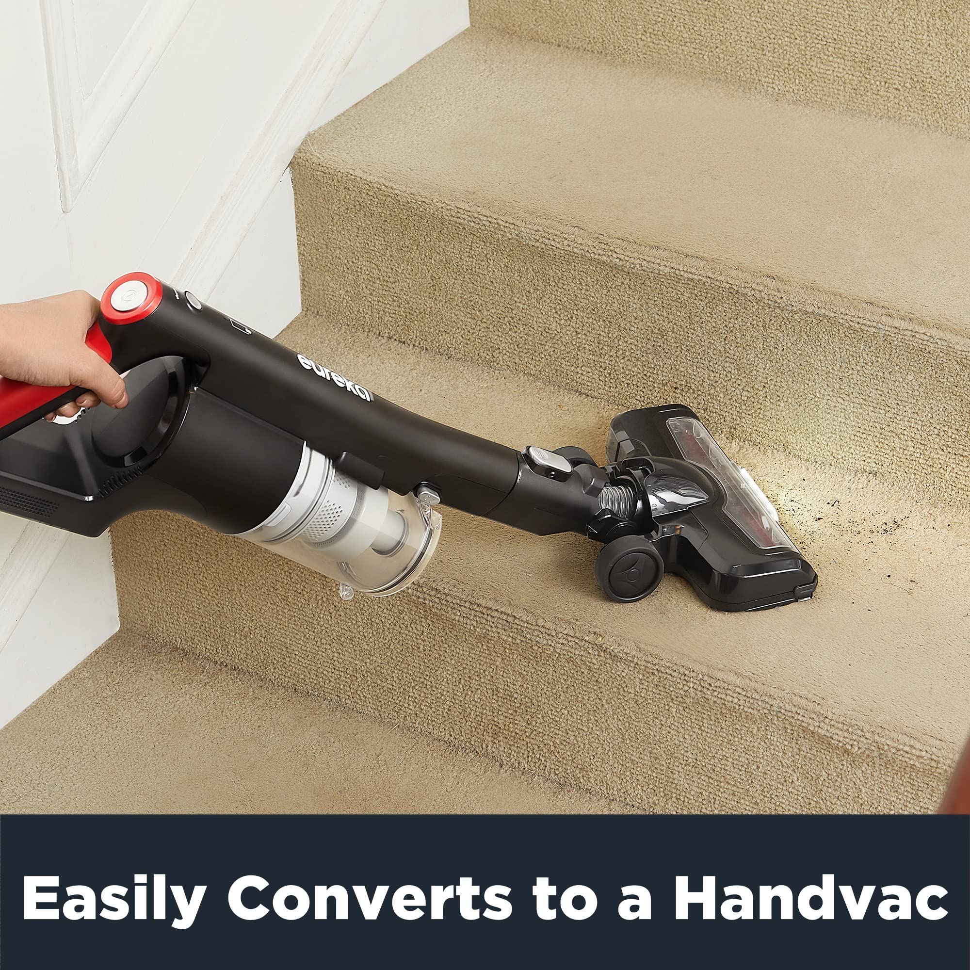 Eureka NEC101 Lightweight Cordless Stick Vacuum Cleaner - Powerful 150W Motor, Rechargeable Handheld Vacuum for Hardwood Floors & Carpets, Rose Red | Perfect for Quick Cleanups, Pet Hair Removal & Stair Cleaning