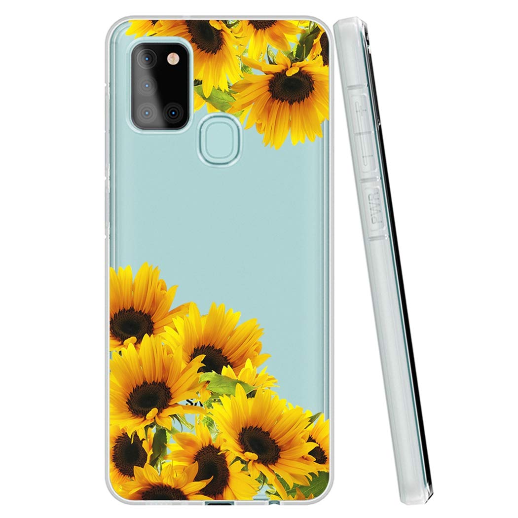 Samsung Galaxy A21S Phone Case - Cute Clear Slim Shockproof TPU Protective Cover with Sunflower Pattern for Women & Girls | Perfect for Everyday Use, School, Work & Travel