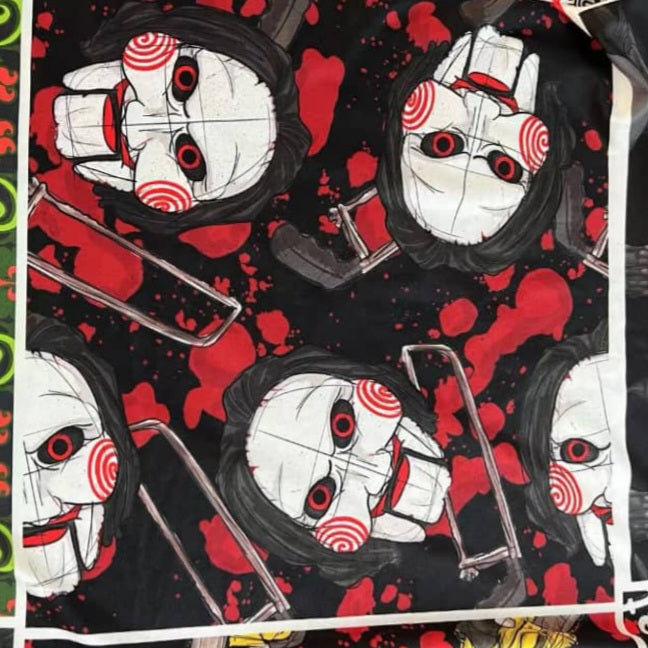 Bloody Jigsaw Print High-Waist Leggings - Exclusive Gothic Halloween Workout & Cosplay Pants for Women