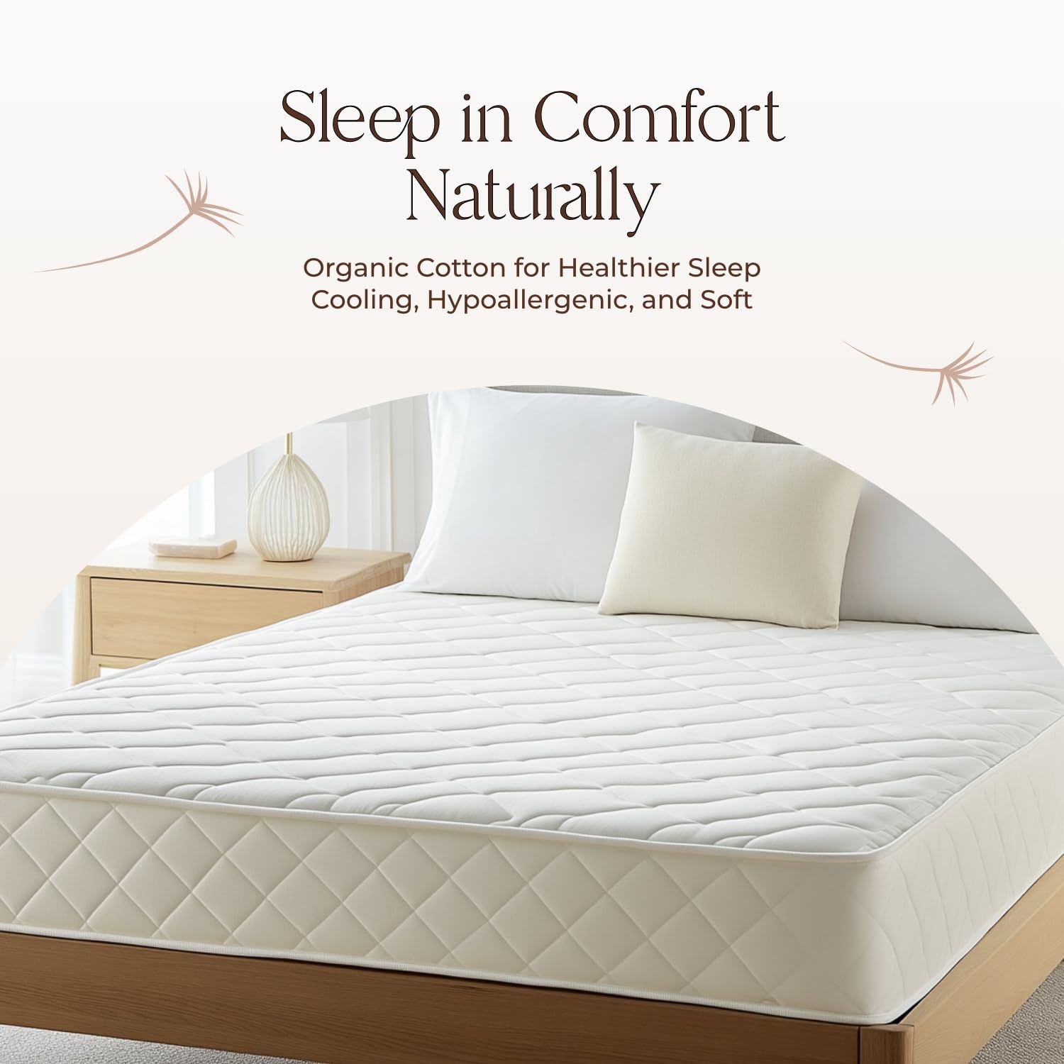 Organic Cotton Mattress Pad Cal King - 300GSM Breathable Cooling Mattress Protector, Noiseless & Machine Washable - Premium Quilted Bedding for Hot Sleepers & Allergy Relief (Ivory, California King Size) - Perfect for Master Bedrooms, Guest Rooms & Eco-Friendly Homes
