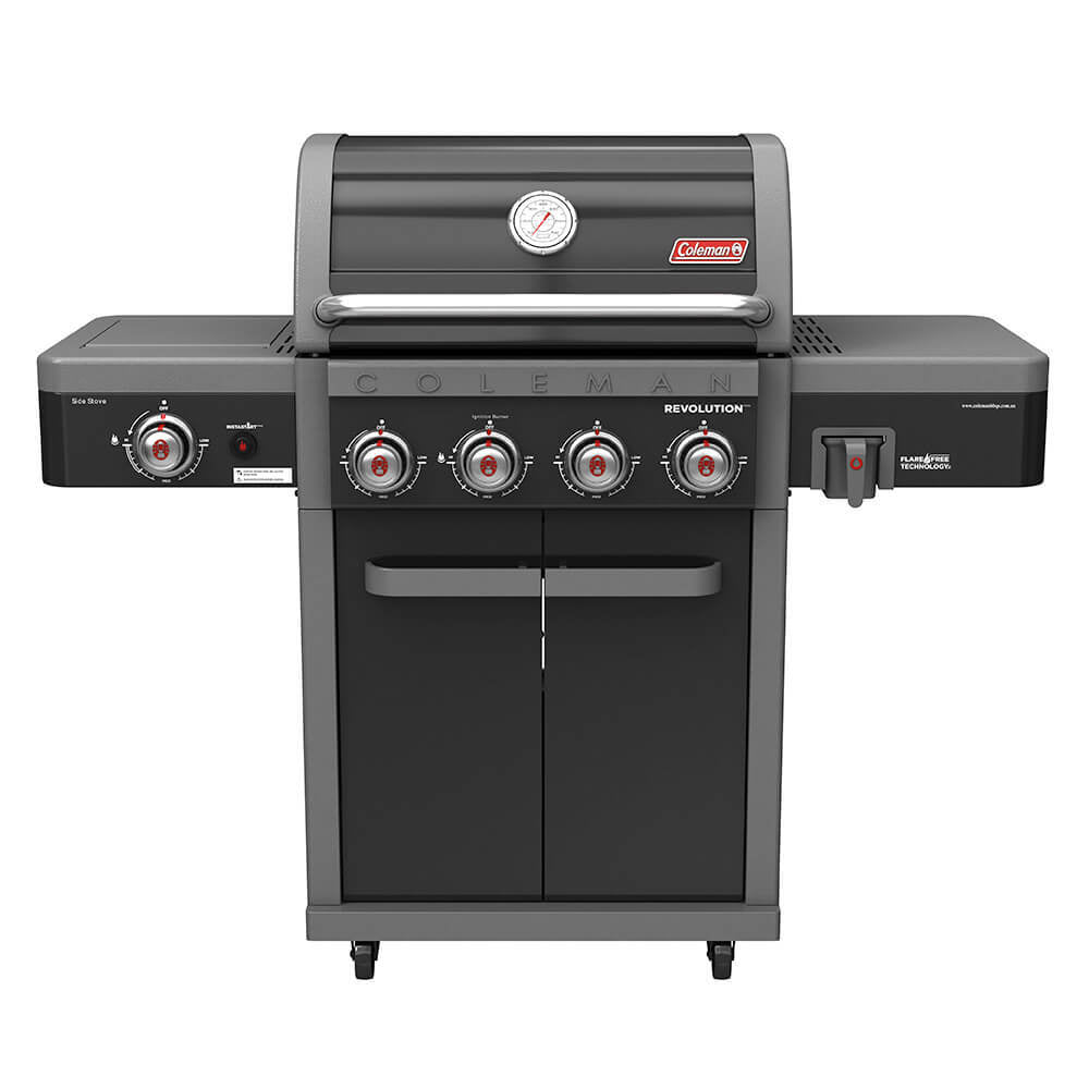 Coleman Revolution 4-Burner Propane Gas Grill with Side Burner - Black Gloss Finish | Outdoor Camping, Backyard BBQ & Tailgating Grill for Family Gatherings