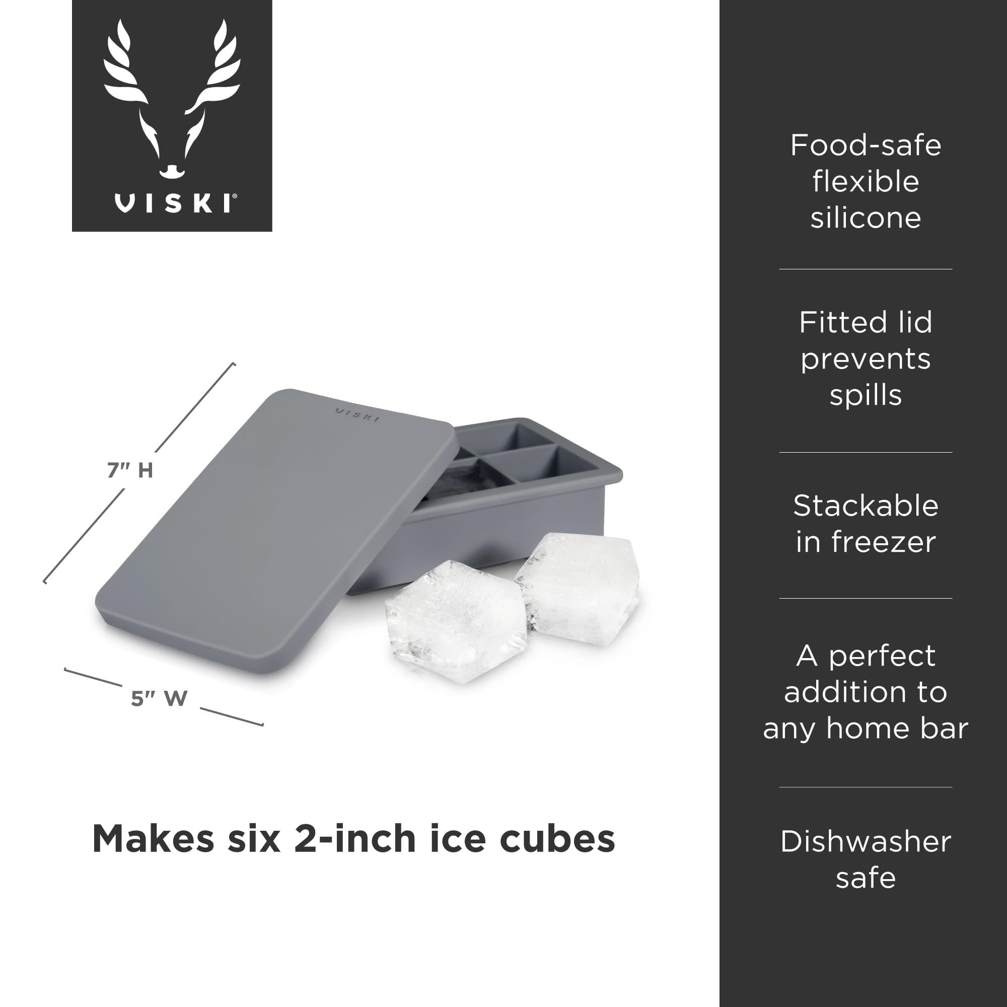 Premium Silicone Whiskey Ice Cube Mold Set - Large Square Ice Trays for Bourbon, Scotch & Cocktails - Perfect for Home Bars, Parties & Gift Giving (Grey)
