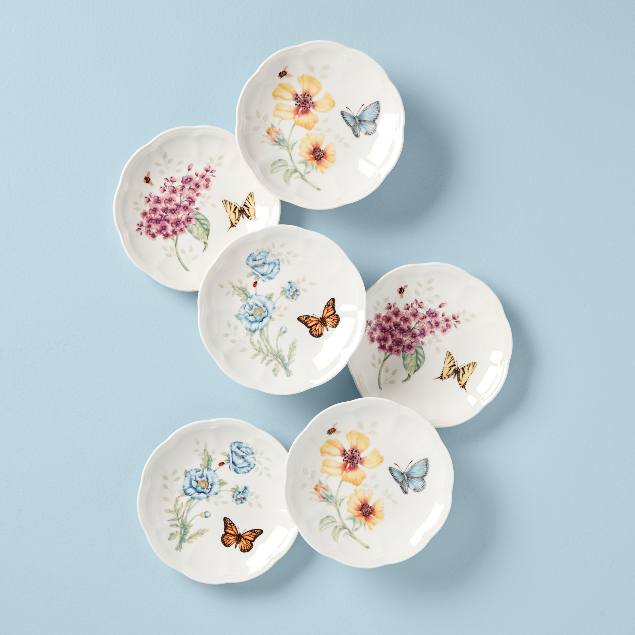 Butterfly Meadow 6-Piece Dessert Plate Set - Elegant Floral Appetizer Dishes for Tea Parties, Bridal Showers & Home Decor