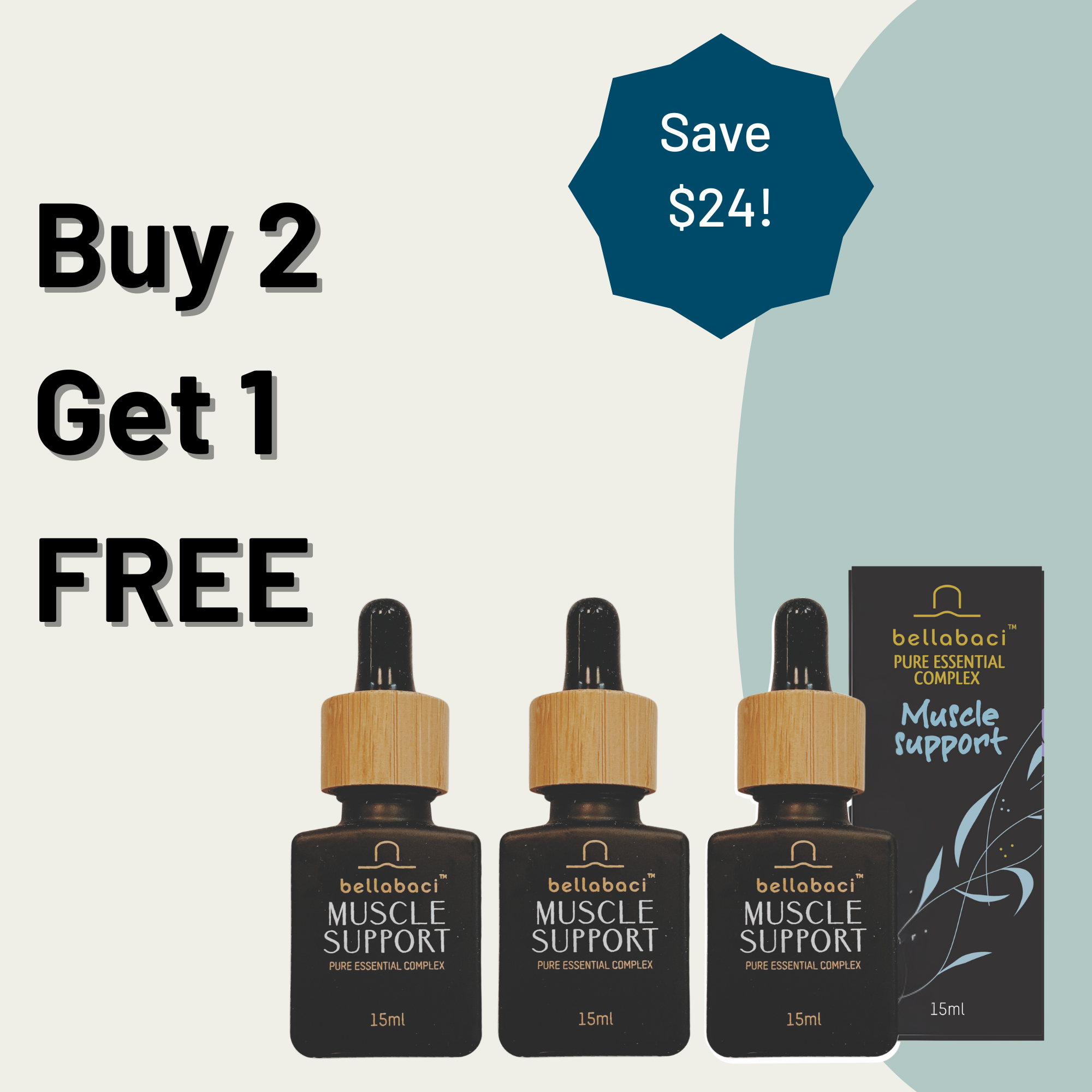 Bellabaci Muscle Support Pure Essential Oil Complex - 15 mL, Buy 2 Get 1 Free for Pain Relief & Relaxation | Perfect for Massage, Aromatherapy & Post-Workout Recovery