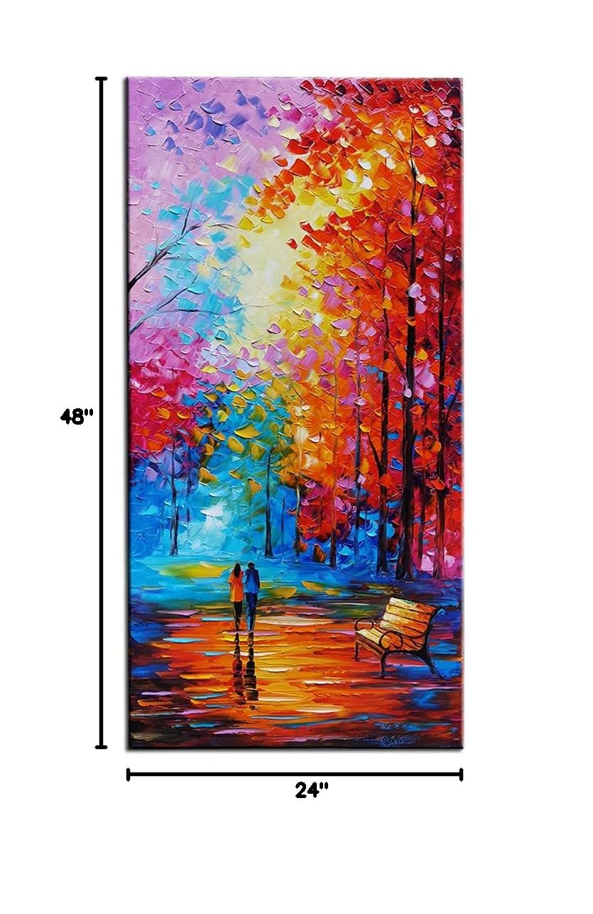 Tyed Art - Modern Abstract Landscape Oil Painting on Canvas, Textured Tree Art with Palette Knife Technique, Large Wall Art 24x48 Inch for Living Room, Bedroom & Office Decor