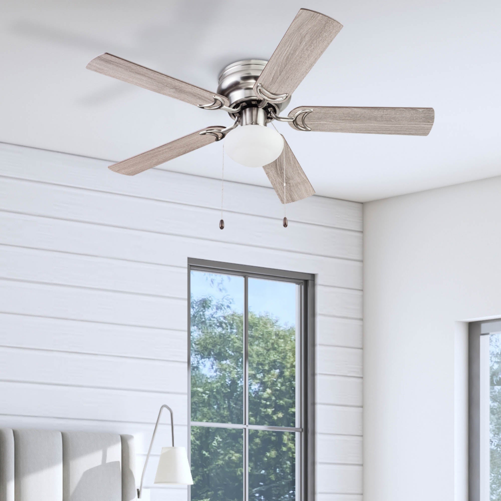 44 Inch Alvina Ceiling Fan with Pull Chain in Satin Nickel Finish - Perfect for Bedroom, Living Room, and Office Cooling