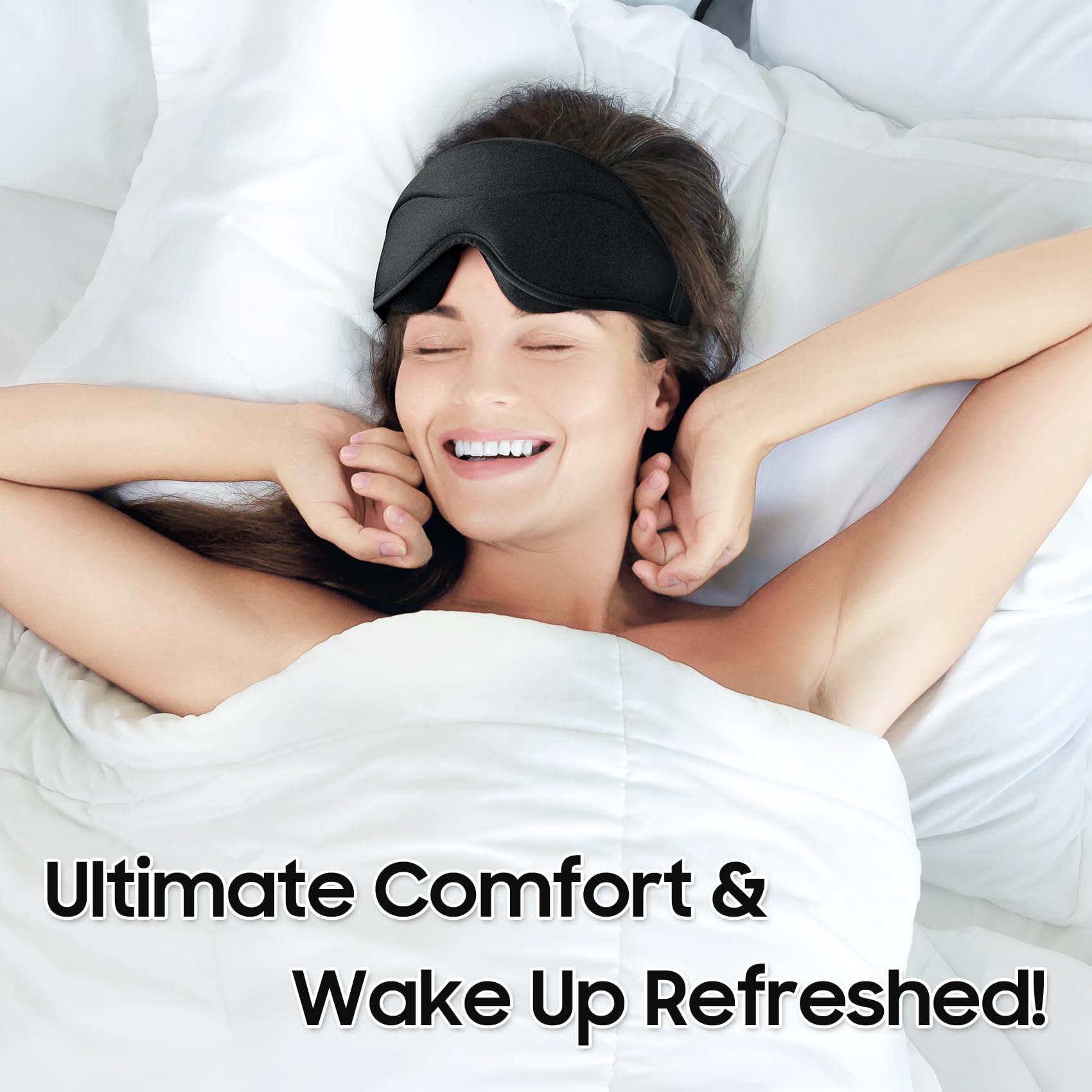 3D Sleep Mask for Total Blackout - Ultra Lightweight & Silky Soft Eye Cover for Sleeping, Adjustable Comfort for Home, Travel, Office, Meditation & Yoga - Perfect for Night Shifts, Jet Lag & Light Sensitivity (Black)