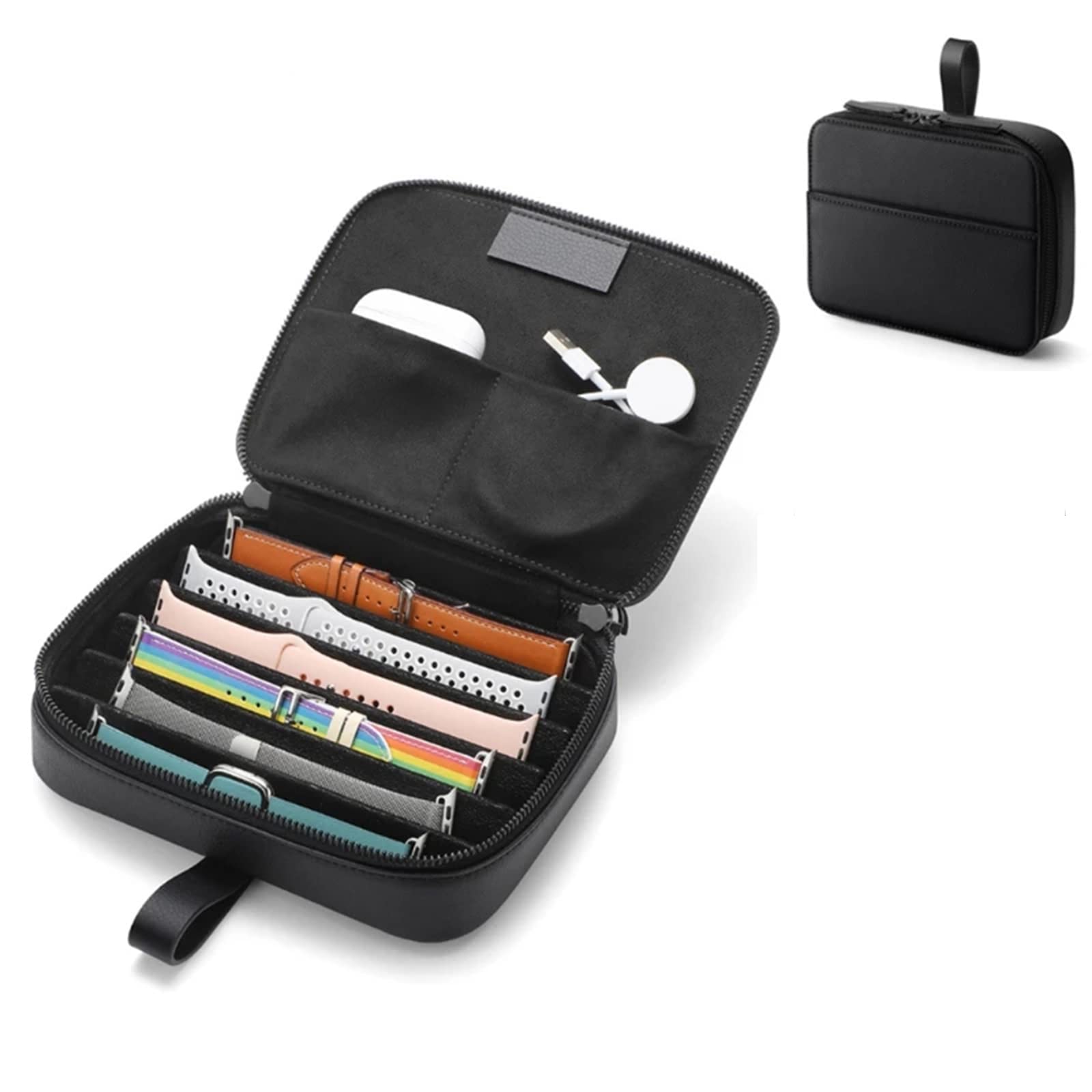 PakyKai Leather Watch Band Organizer Case - Portable Travel Storage Pouch for Apple Watch Bands & Accessories | Perfect for Travel, Home Organization & Watch Collection Display