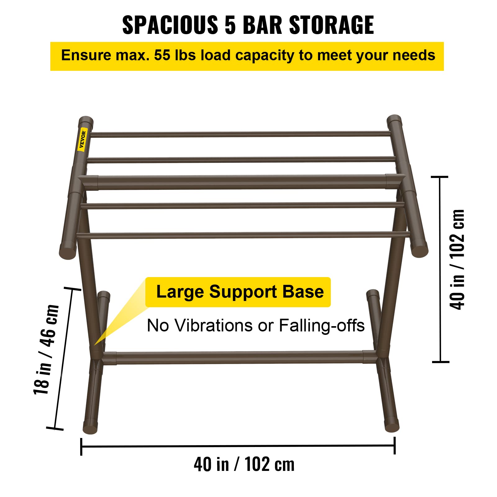 VEVOR 5-Bar Freestanding Pool Towel Rack - Brown Outdoor PVC T-Shape Storage Organizer with 8 Towel Clips, Mesh Bag & Hook - Holds Swim Towels, Pool Floats & Paddles - Perfect for Beach, Swimming Pool & Backyard Use