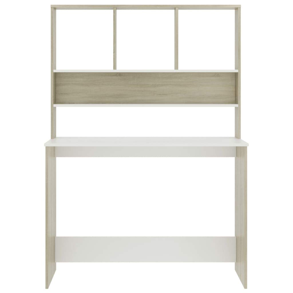 vidaXL Computer Desk with Bookshelves - White & Sonoma Oak Engineered Wood Home Office Desk with Storage | Study Desk for Living Room, Bedroom, Dorm | Perfect for Remote Work & Online Learning