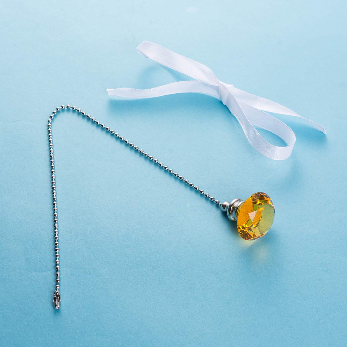20 Inch Amber Diamond Ceiling Fan Pull Chain Set - 2 Pack with Connector for Fan Chain Extender | Home Decor, Wedding Ornament Pendant | Perfect for Bedroom, Living Room & Outdoor Patio
