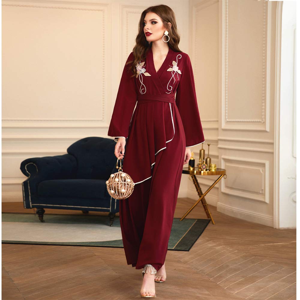 Elegant Muslim Abaya Dress for Women - Long Sleeve Lace Islamic Robe with Modest Design | Perfect for Prayer, Eid, Wedding & Special Occasions