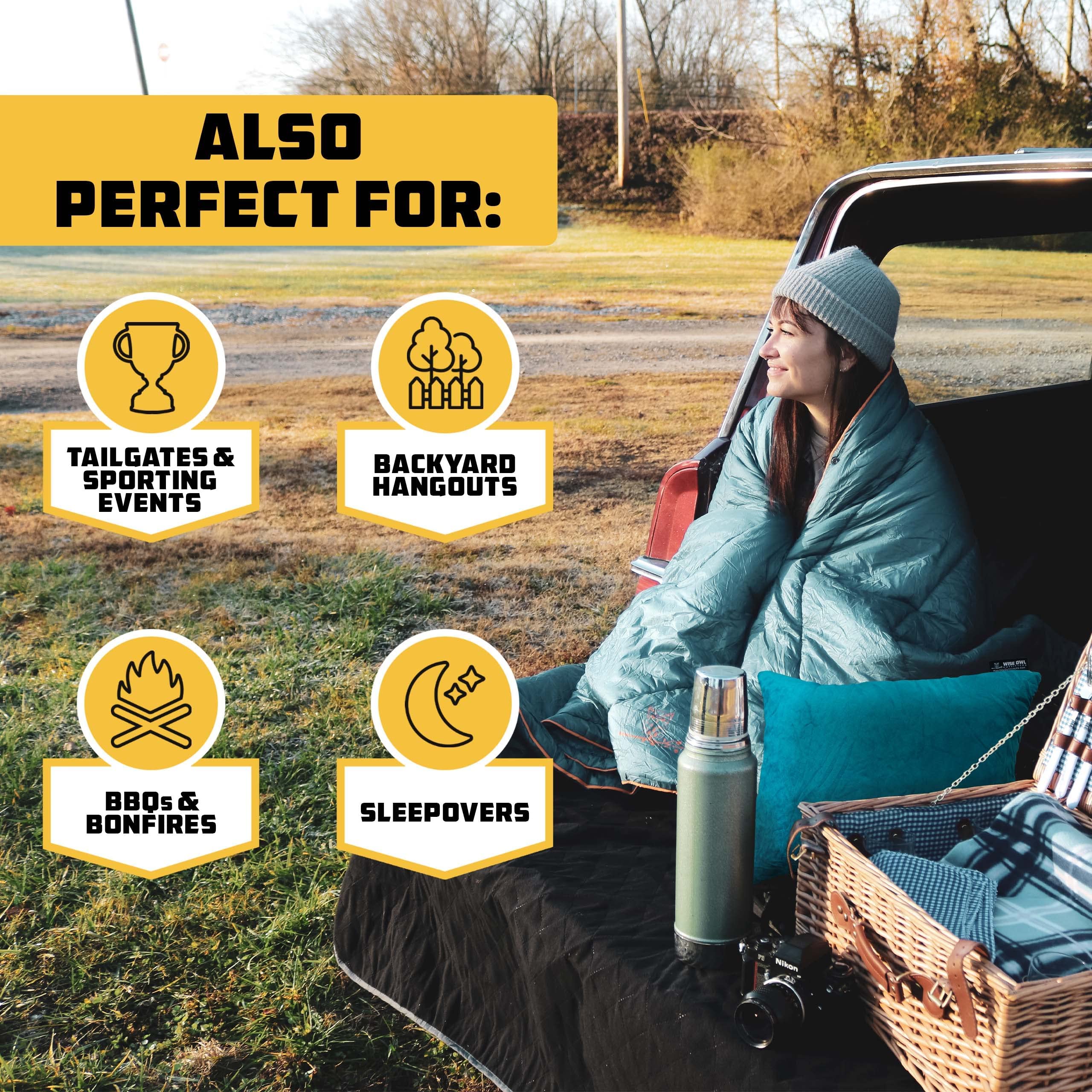 Wise Owl Outfitters Camping Pillow & Blanket Set - Lightweight & Compact Camping Accessories for Backpacking, Hiking, Travel - Essential Camping Gear for Winter, Summer Outdoor Adventures