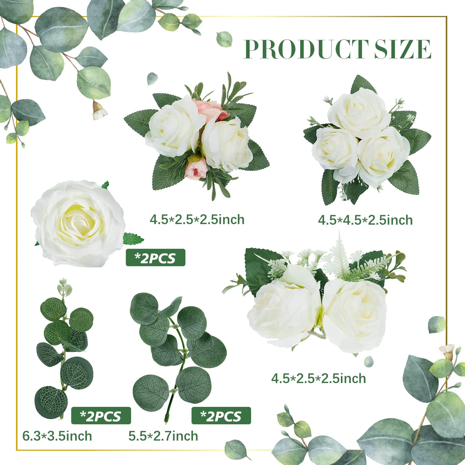 9-Piece Boho Floral Cake Topper Set - Eucalyptus Flower Decorations for Wedding, Birthday & Anniversary Cakes - Elegant White Cake Decor for Women's Parties & Special Events